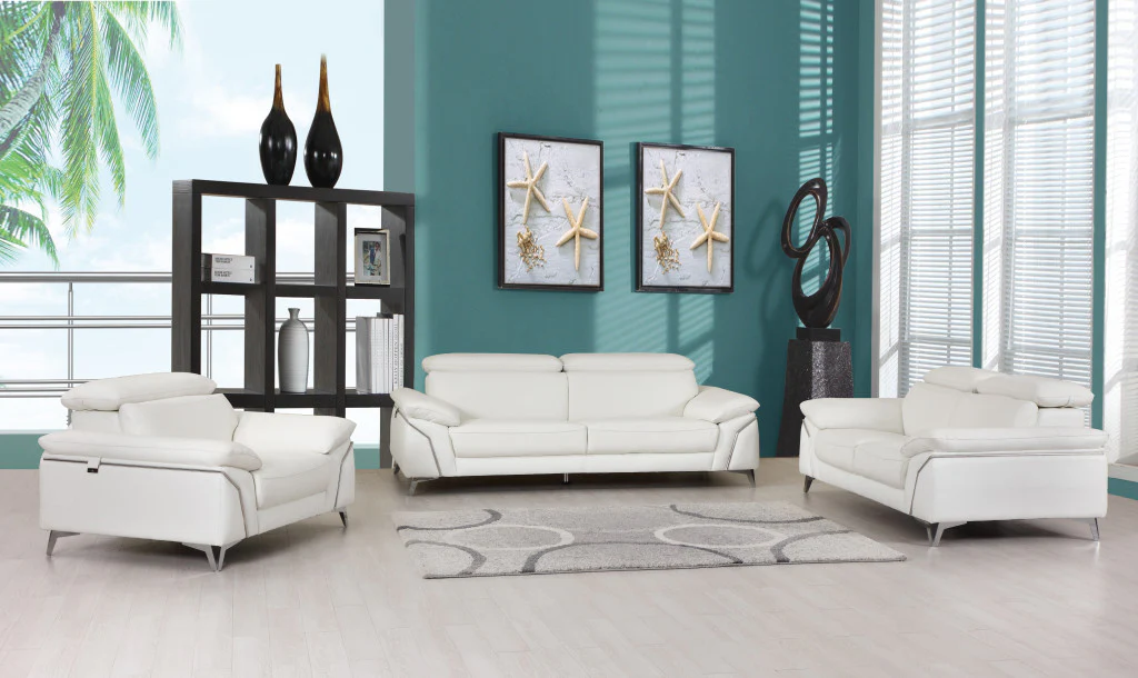 93" White Leather Sofa Set By Homeroots - Image 2