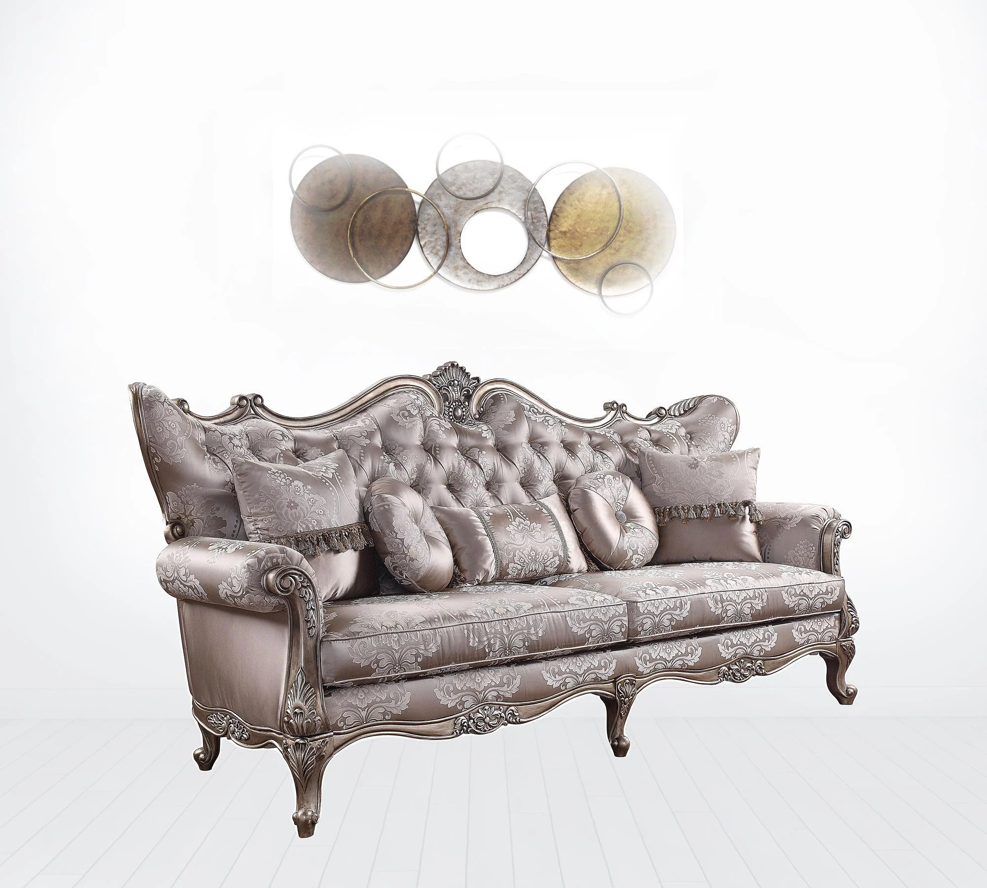 94" Fabric Imitation silk And Champagne Sofa With Five Toss Pillows By Homeroots - Image 2