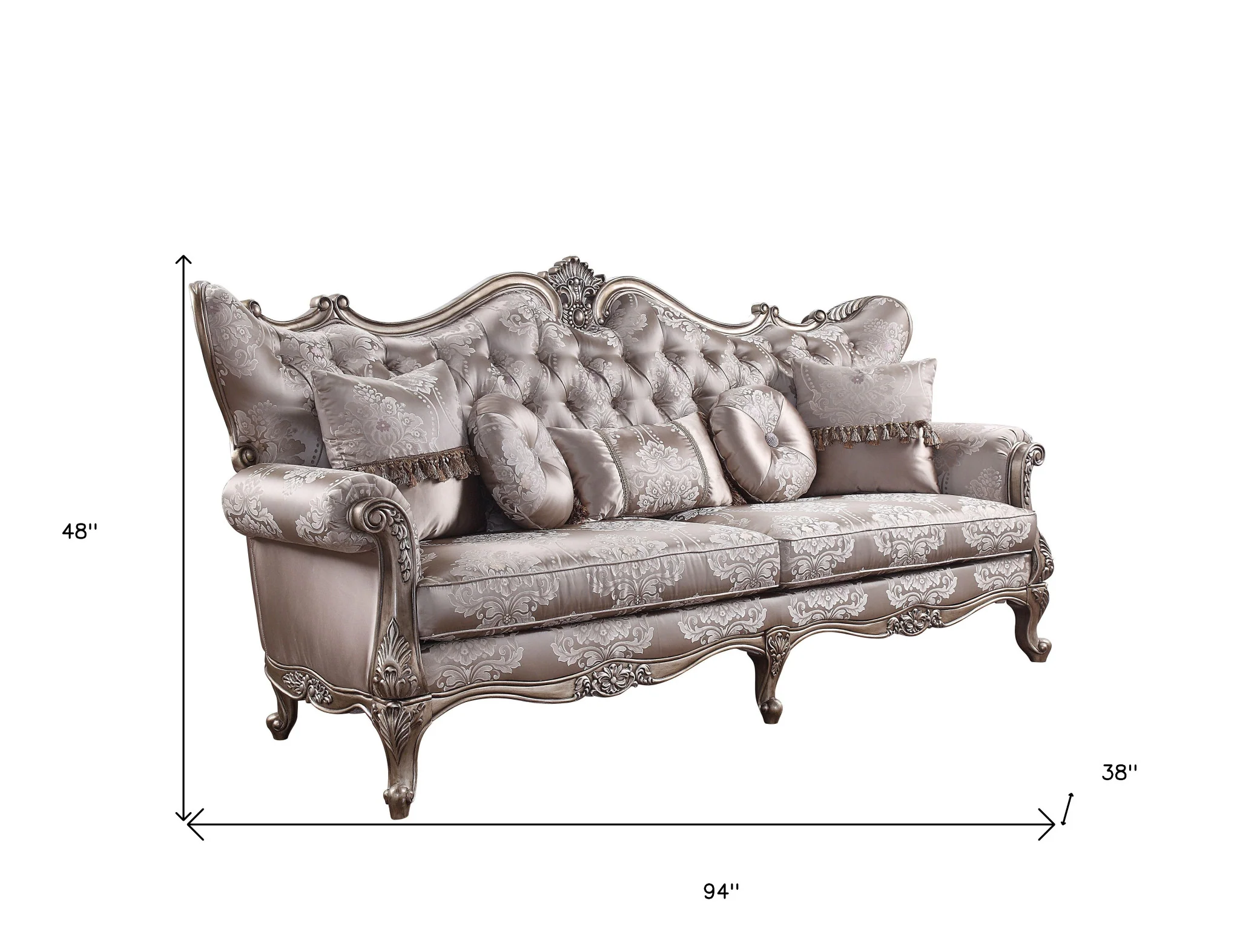 94" Fabric Imitation silk And Champagne Sofa With Five Toss Pillows By Homeroots - Image 5
