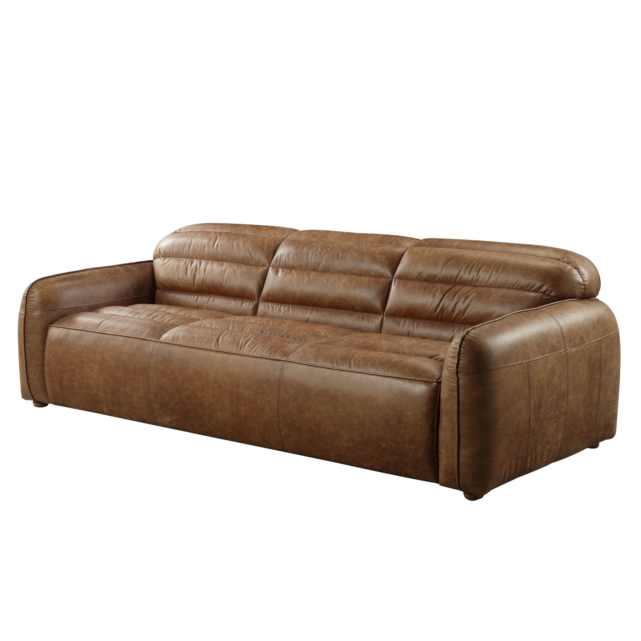 95" Cocoa Top Grain Leather And Black Sofa By Homeroots - Image 2
