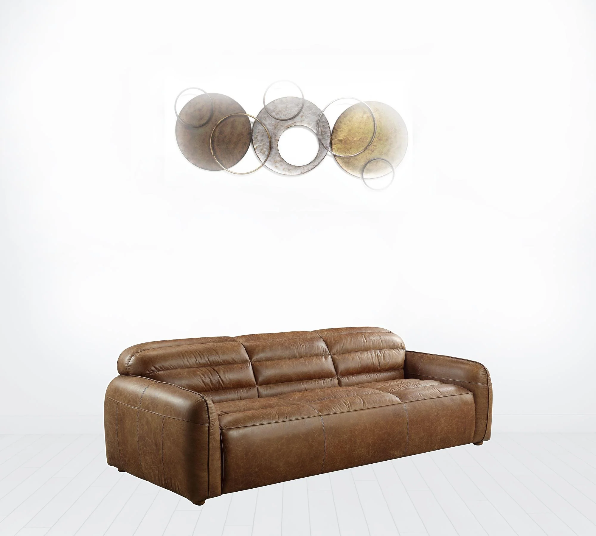 95" Cocoa Top Grain Leather And Black Sofa By Homeroots - Image 3