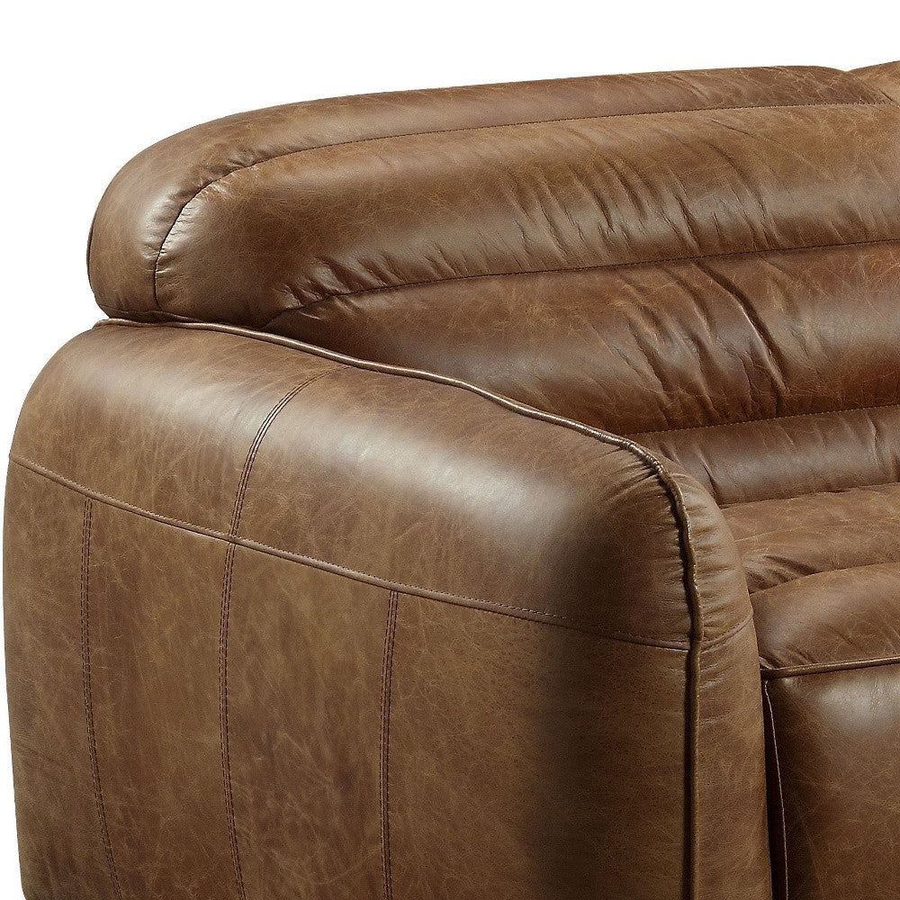 95" Cocoa Top Grain Leather And Black Sofa By Homeroots - Image 4