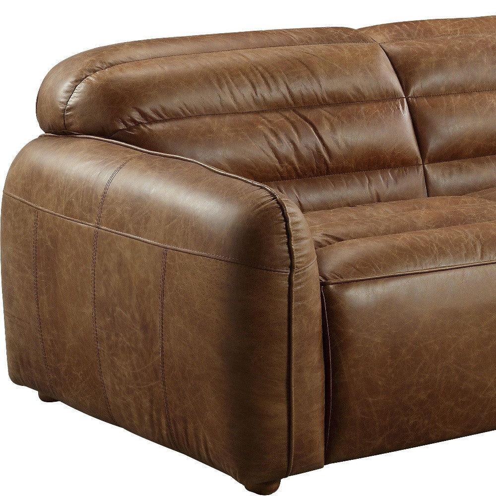 95" Cocoa Top Grain Leather And Black Sofa By Homeroots - Image 5