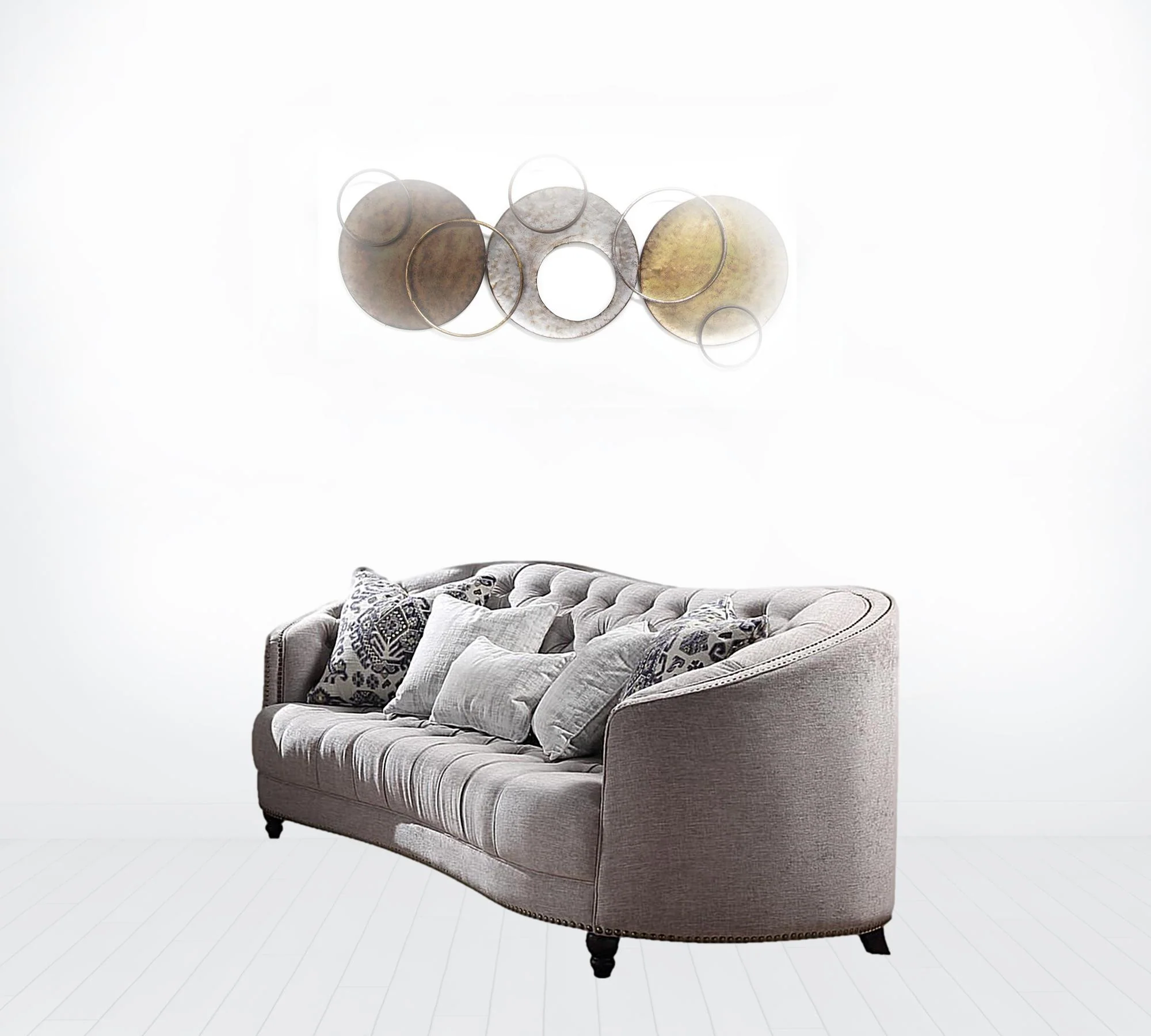 95" Light Gray Linen And Black Sofa With Five Toss Pillows By Homeroots - Image 2