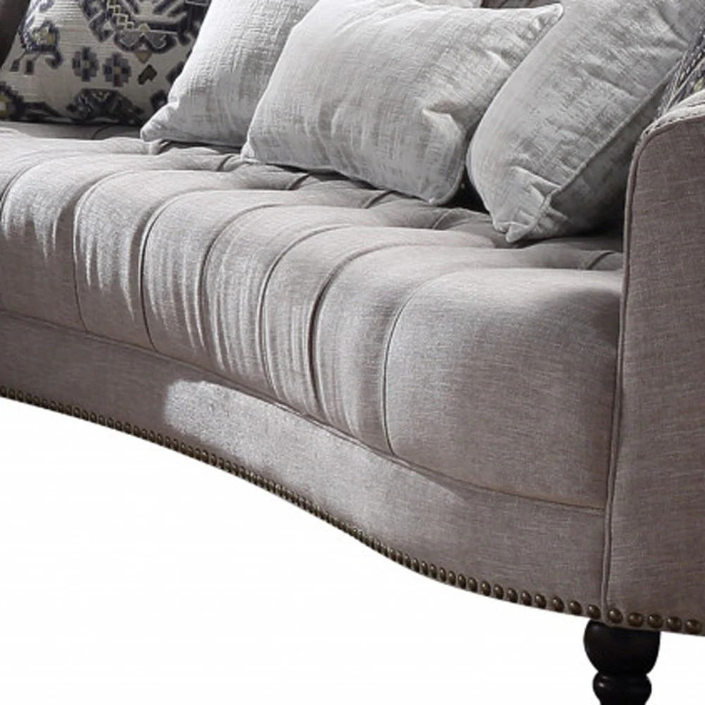 95" Light Gray Linen And Black Sofa With Five Toss Pillows By Homeroots - Image 3