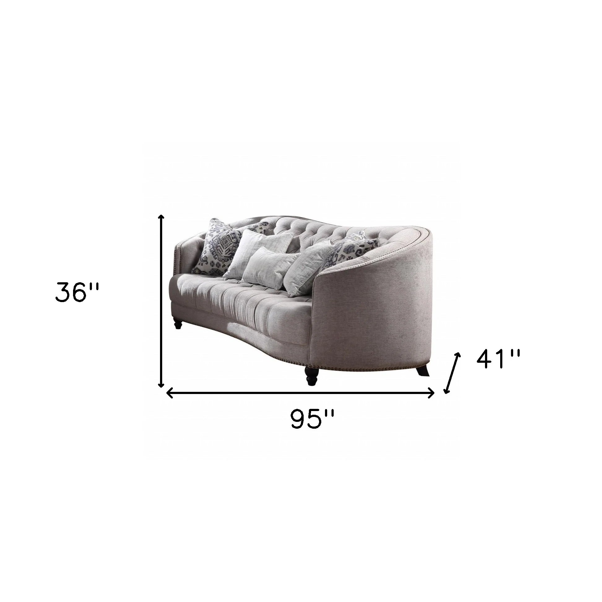 95" Light Gray Linen And Black Sofa With Five Toss Pillows By Homeroots - Image 5