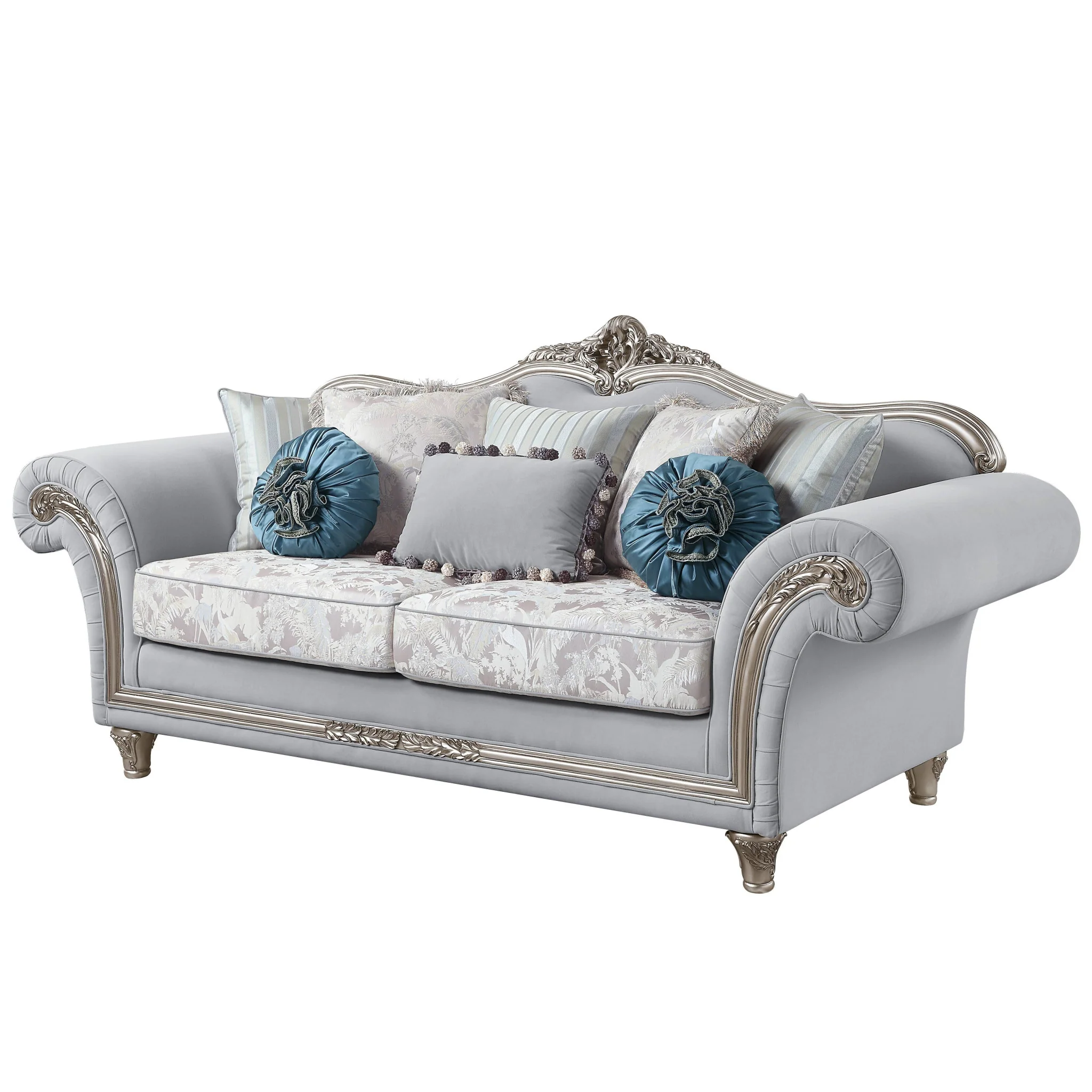 95" Light Gray Linen And Platinum Sofa With Eight Toss Pillows By Homeroots - Image 2