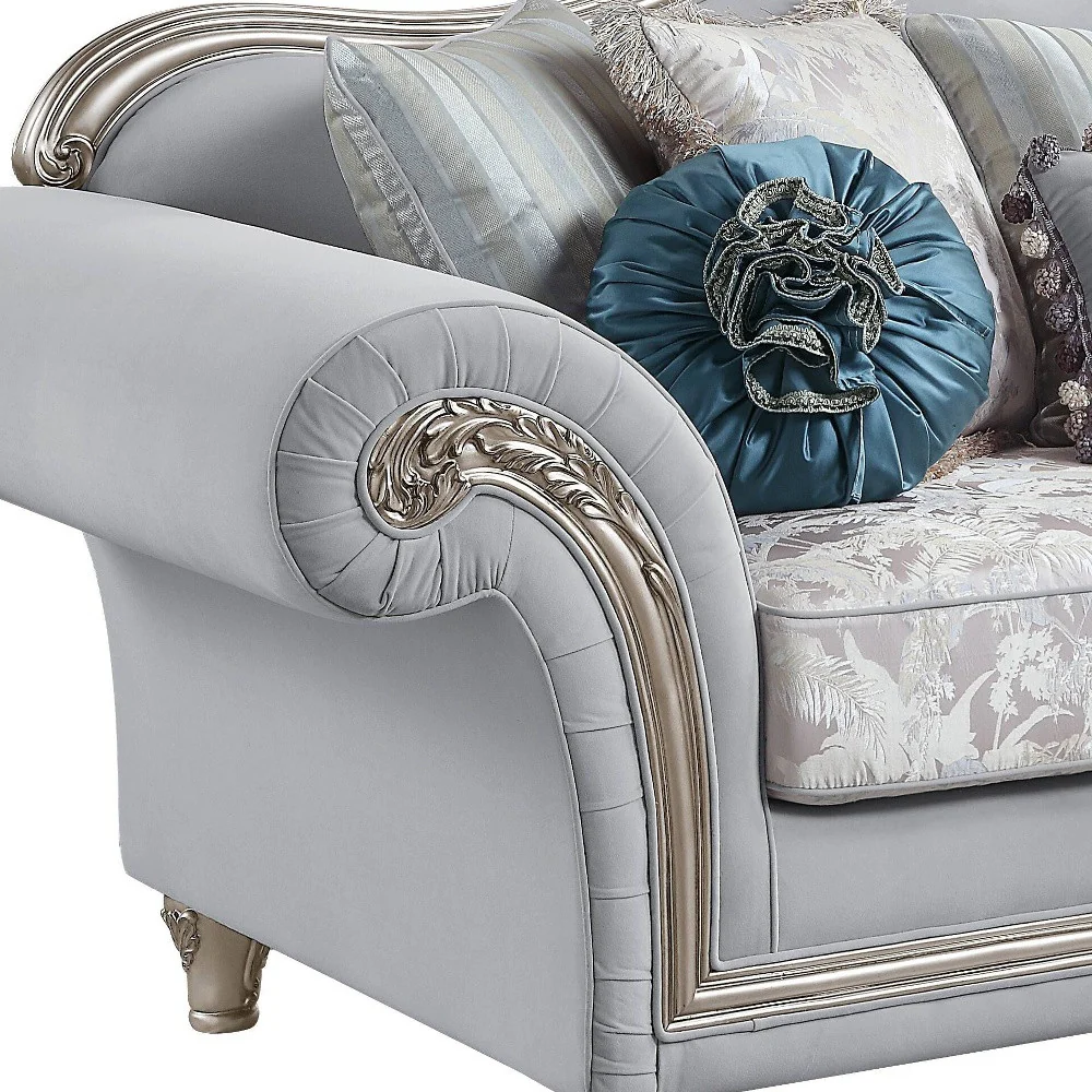 95" Light Gray Linen And Platinum Sofa With Eight Toss Pillows By Homeroots - Image 4
