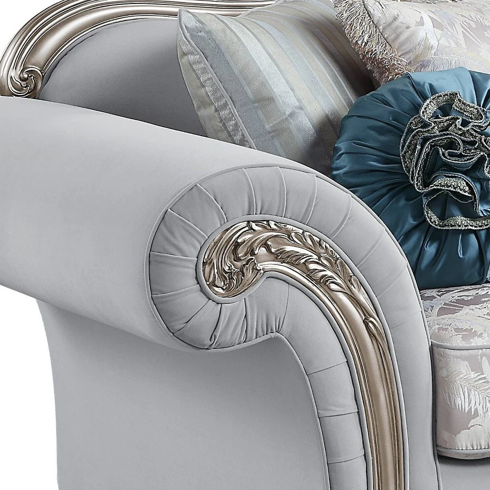 95" Light Gray Linen And Platinum Sofa With Eight Toss Pillows By Homeroots - Image 5