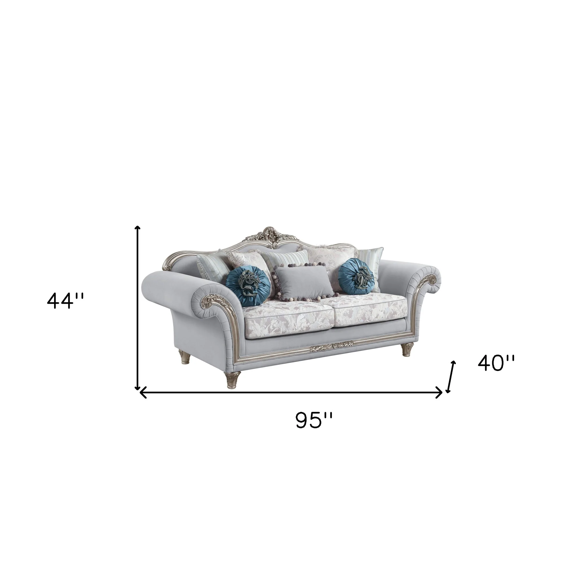 95" Light Gray Linen And Platinum Sofa With Eight Toss Pillows By Homeroots - Image 6