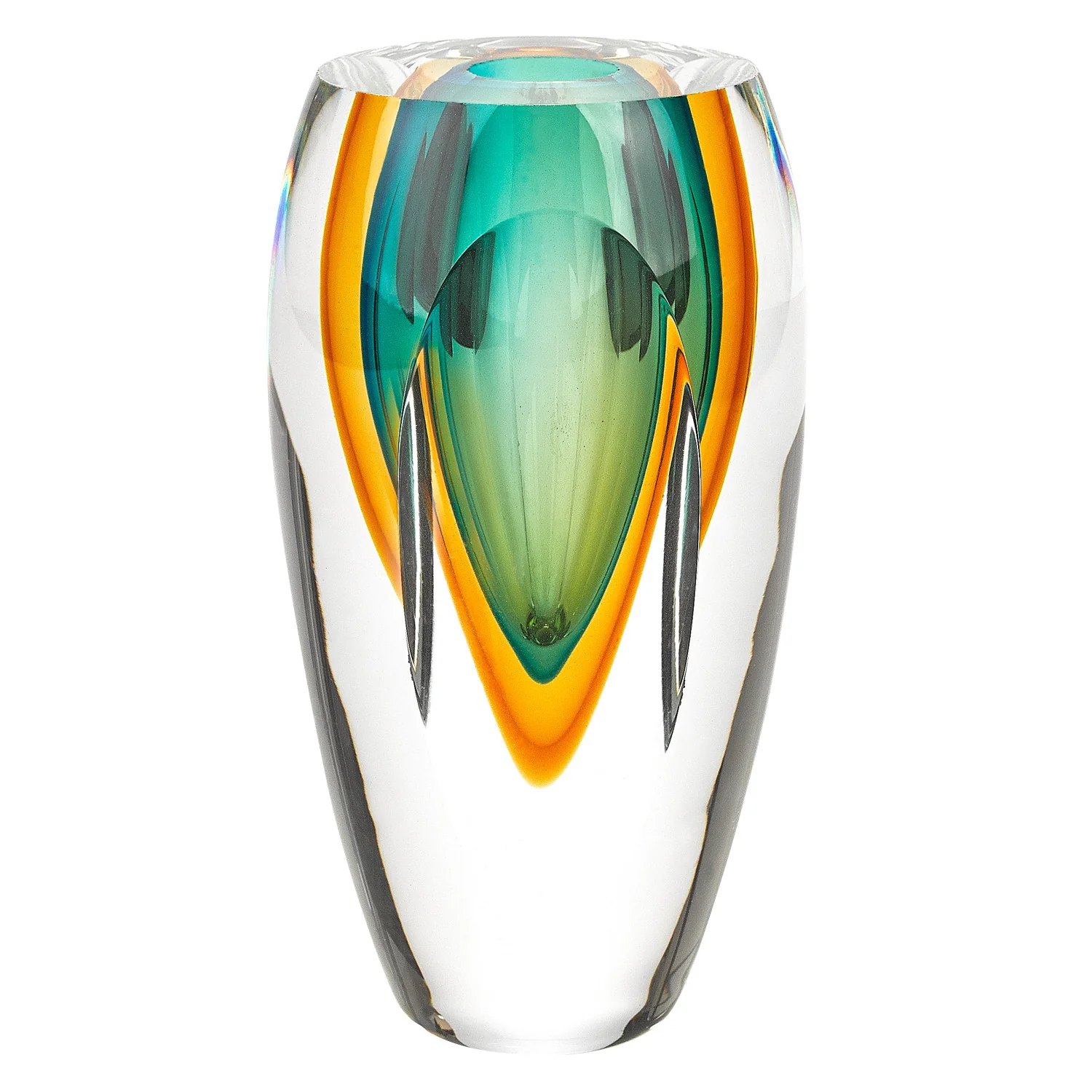 95 Mouth Blown Amber and Green Art Glass Vase By Homeroots - Image 3