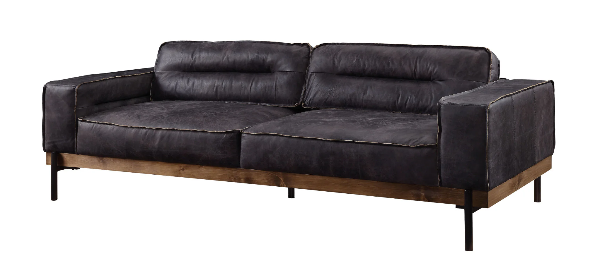 96" Antique Ebony Black Top Grain Leather Sofa By Homeroots - Image 2