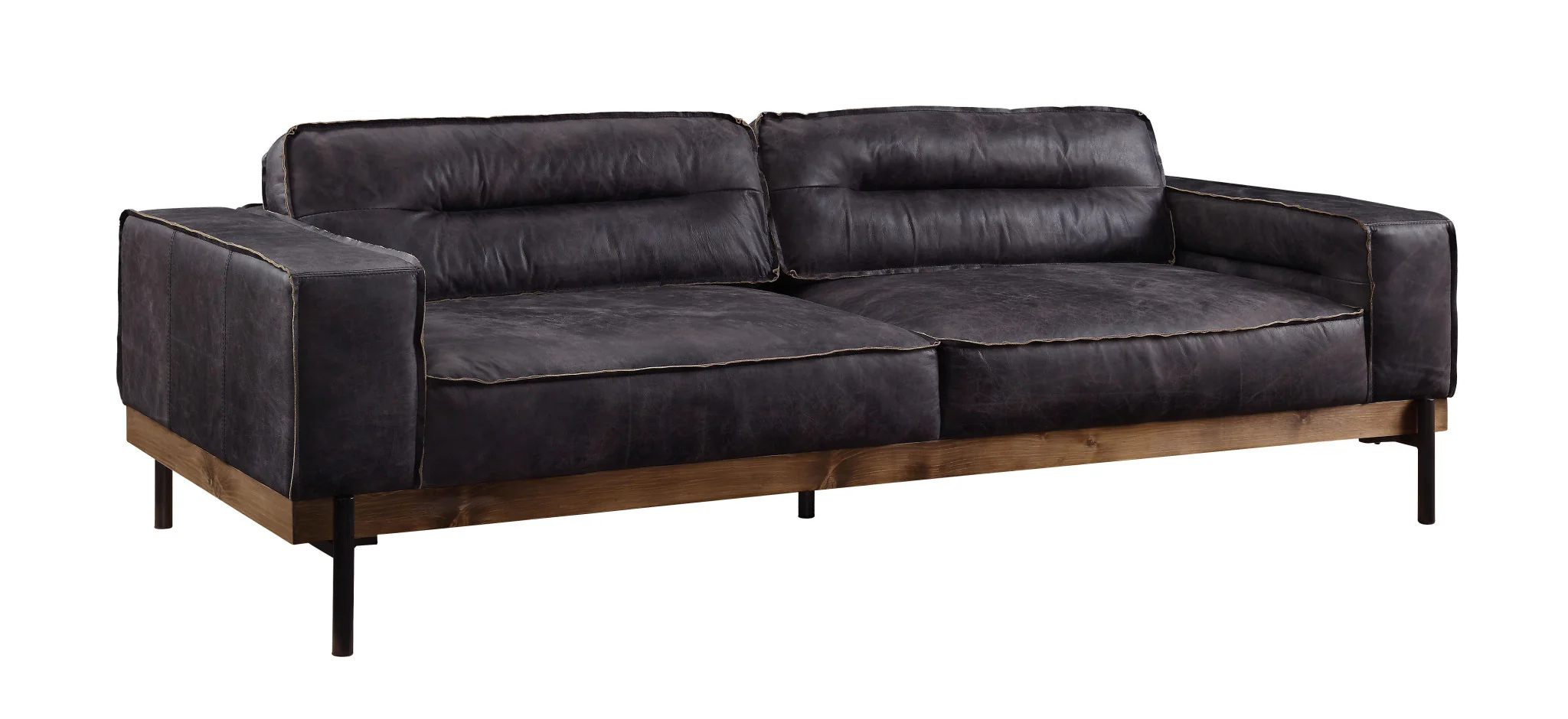 96" Antique Ebony Black Top Grain Leather Sofa By Homeroots - Image 4