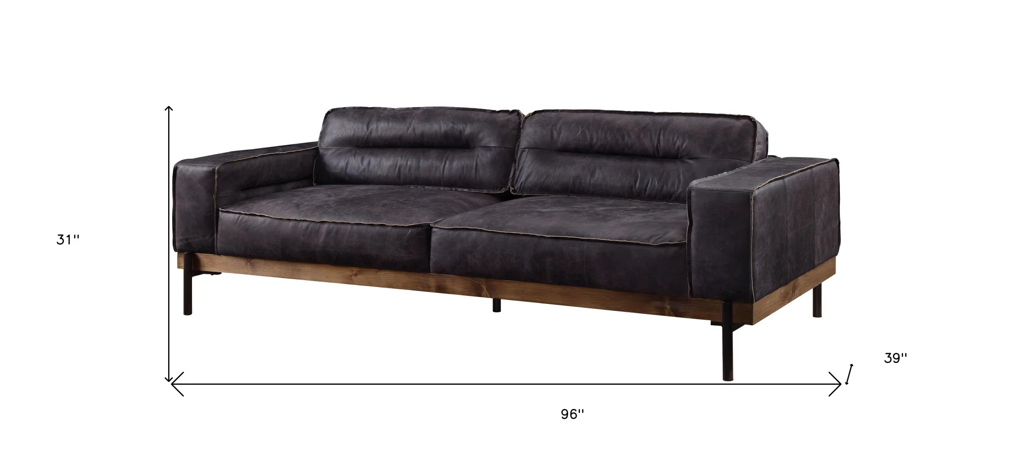 96" Antique Ebony Black Top Grain Leather Sofa By Homeroots - Image 5