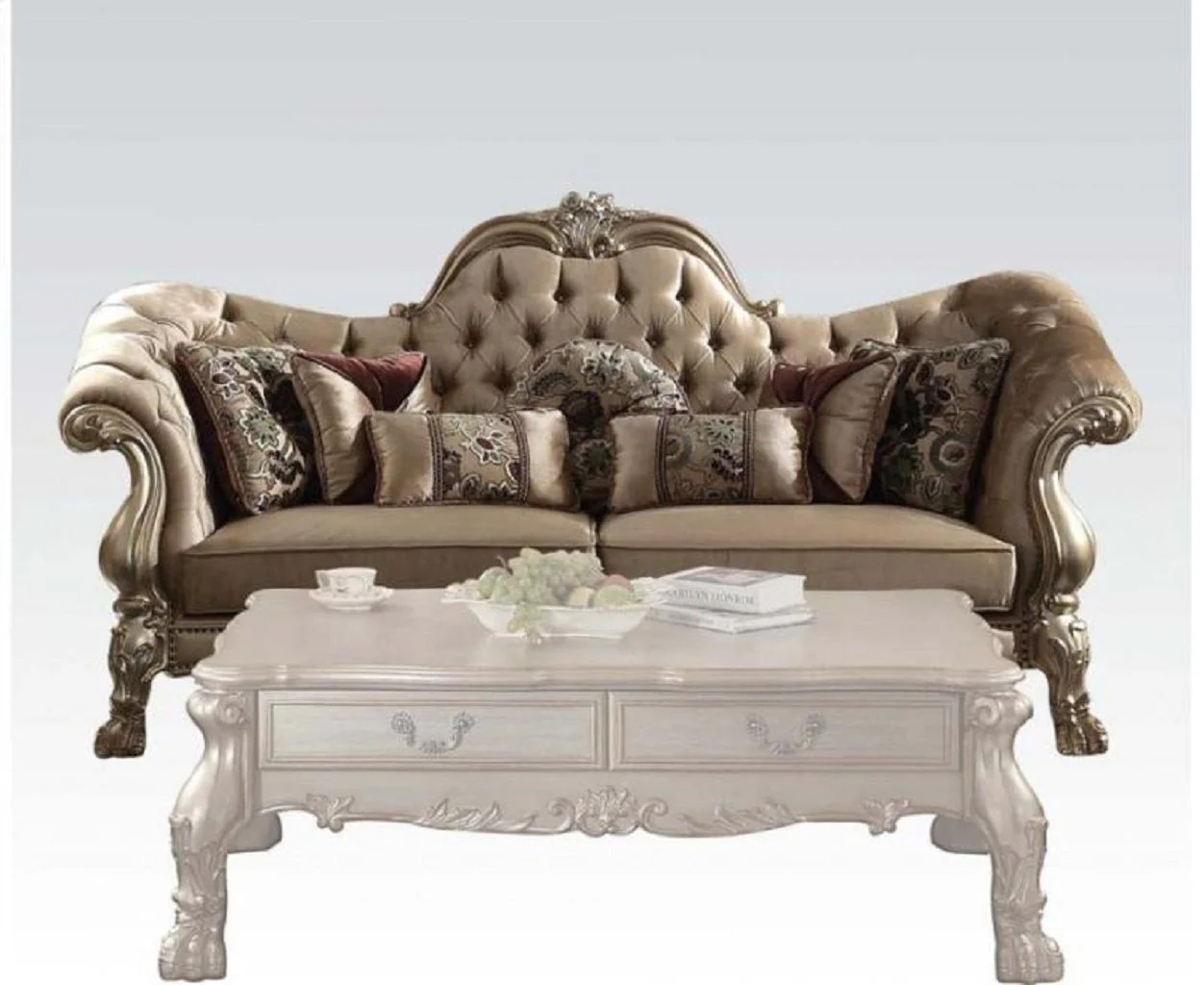 96" Bone Polyurethane, Velvet And Gold Sofa With Seven Toss Pillows By Homeroots - Image 2