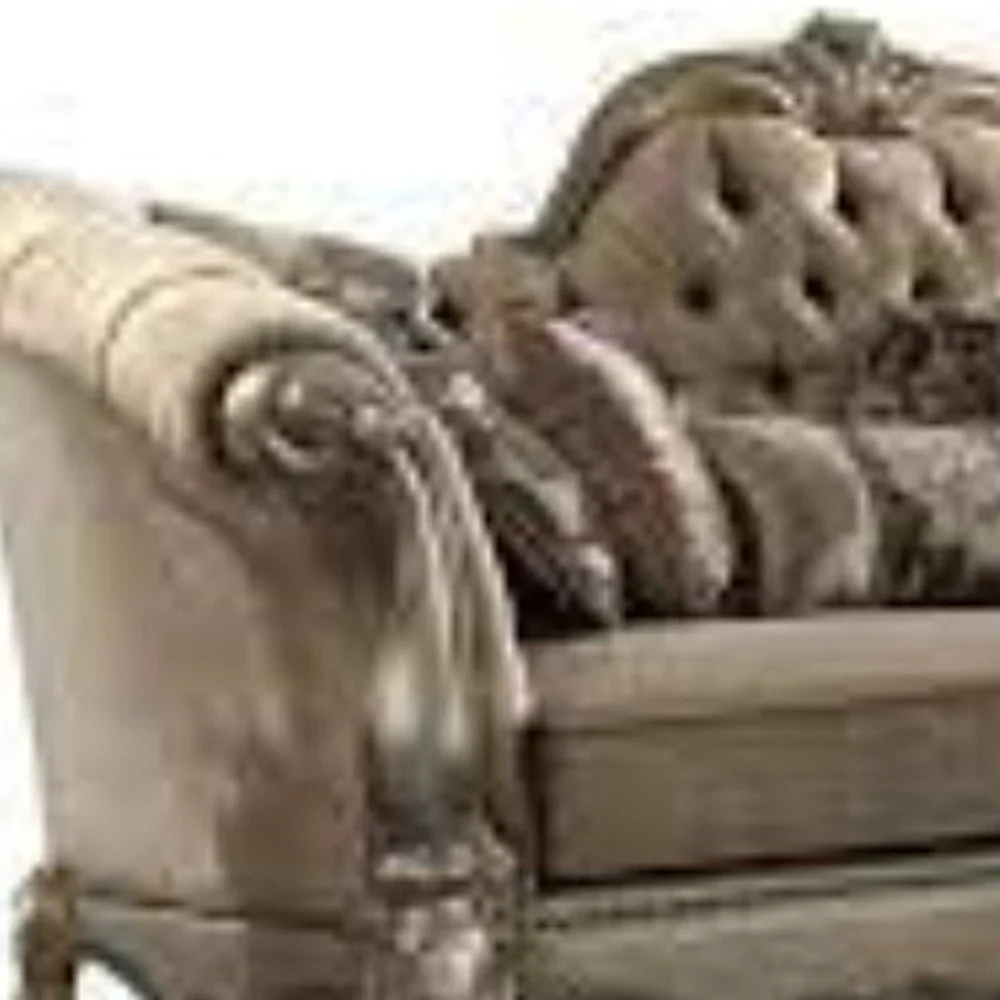 96" Bone Polyurethane, Velvet And Gold Sofa With Seven Toss Pillows By Homeroots - Image 4