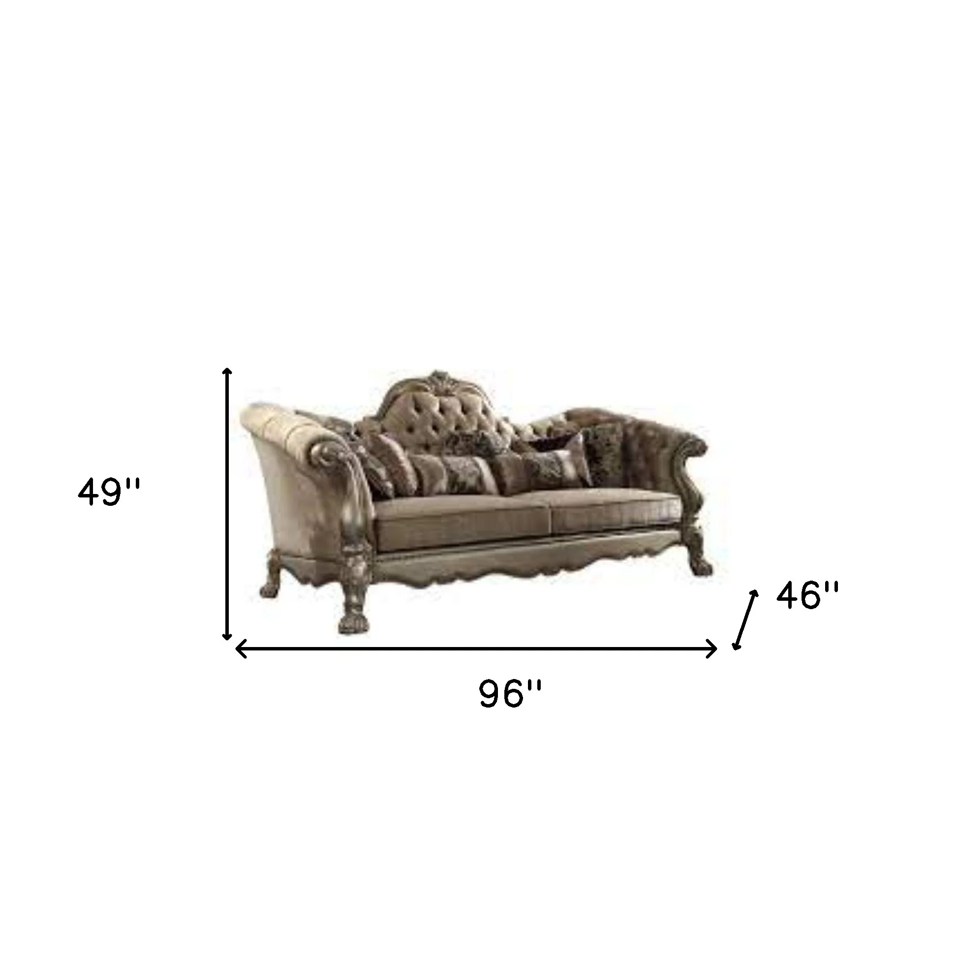 96" Bone Polyurethane, Velvet And Gold Sofa With Seven Toss Pillows By Homeroots - Image 5