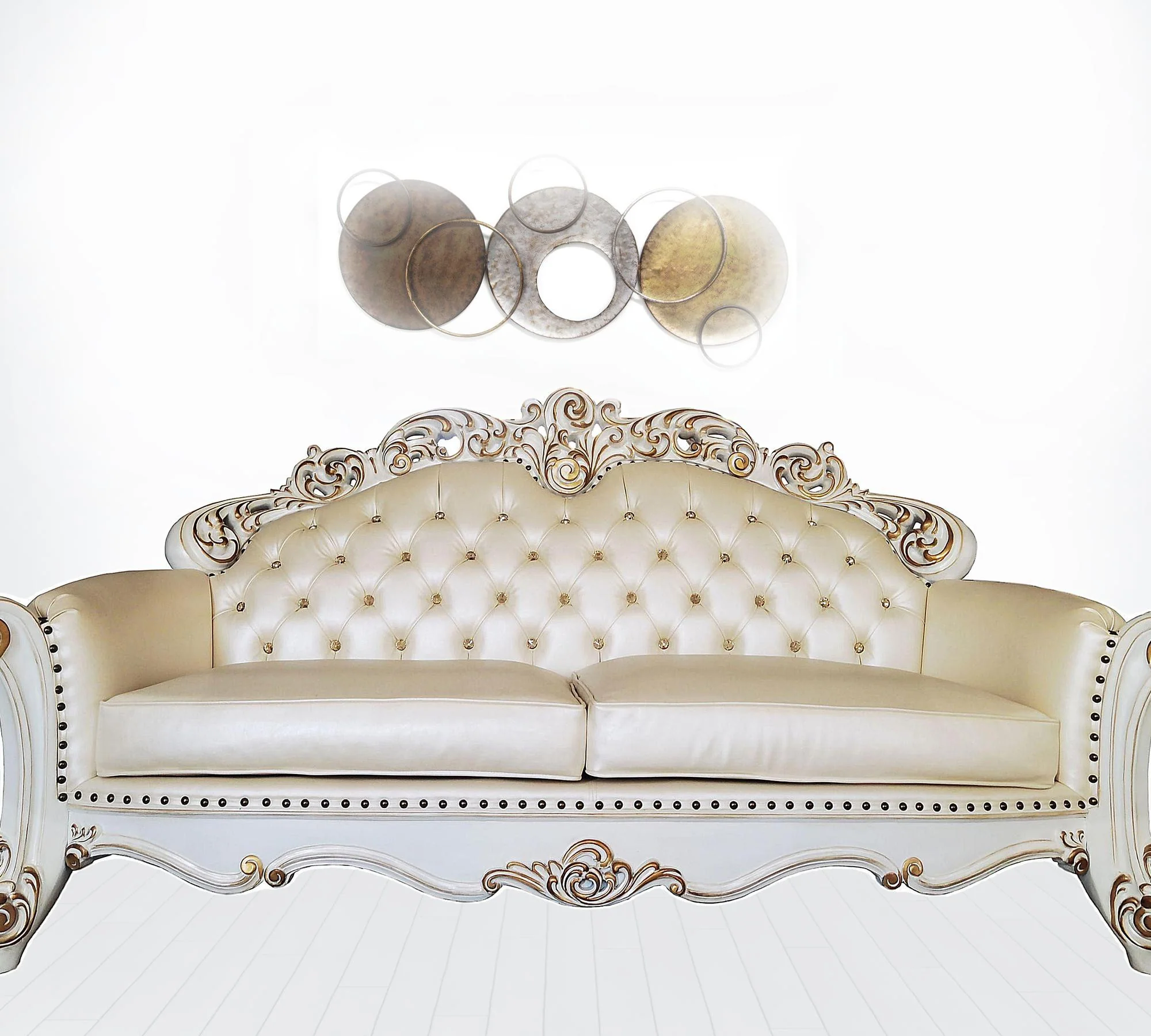 96" Champagne Faux Leather And Pearl Sofa With Five Toss Pillows By Homeroots - Image 2