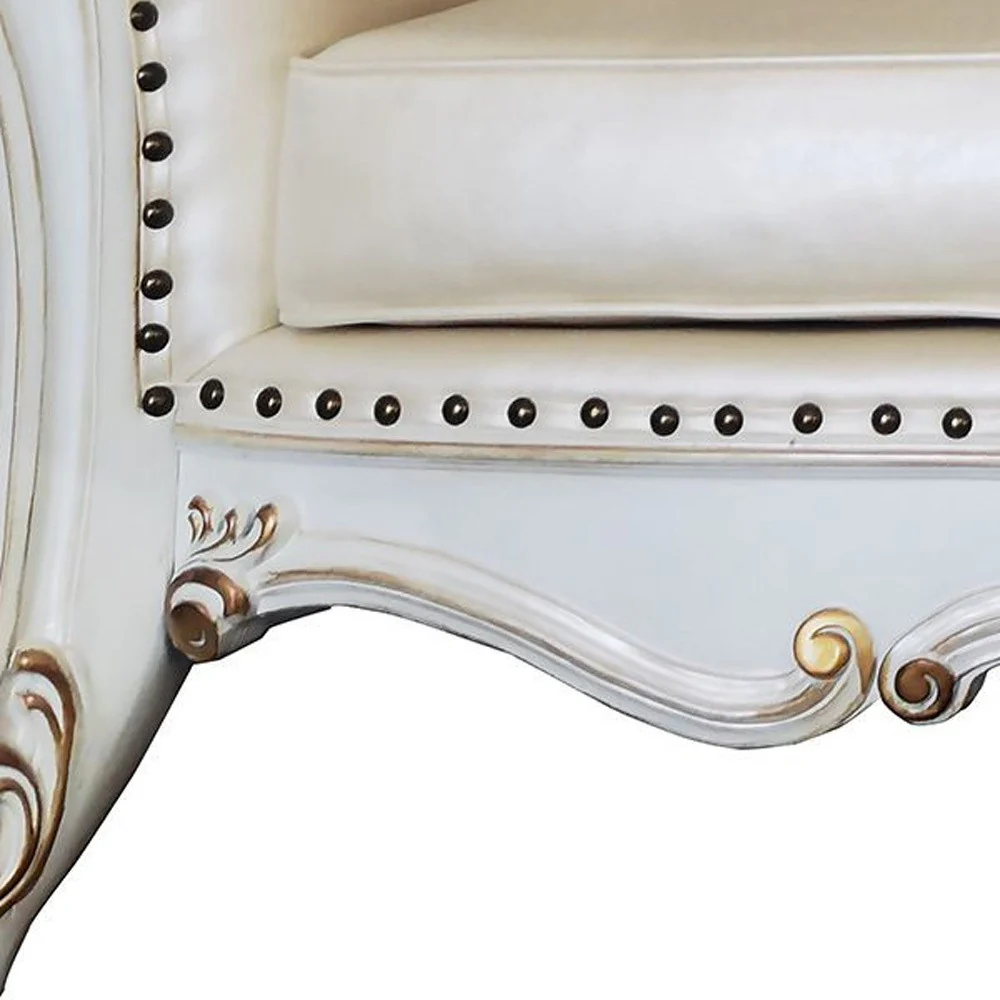 96" Champagne Faux Leather And Pearl Sofa With Five Toss Pillows By Homeroots - Image 3