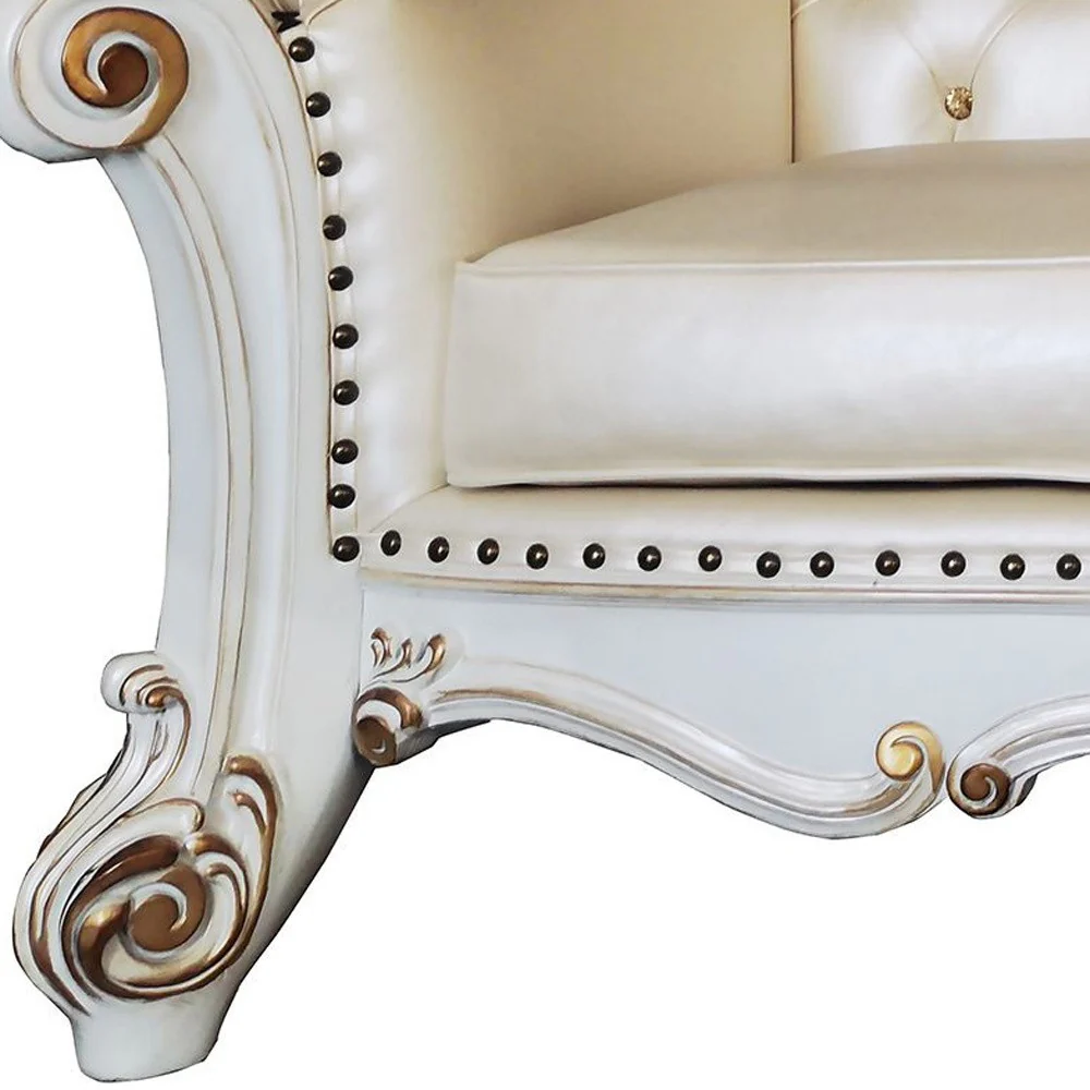 96" Champagne Faux Leather And Pearl Sofa With Five Toss Pillows By Homeroots - Image 4