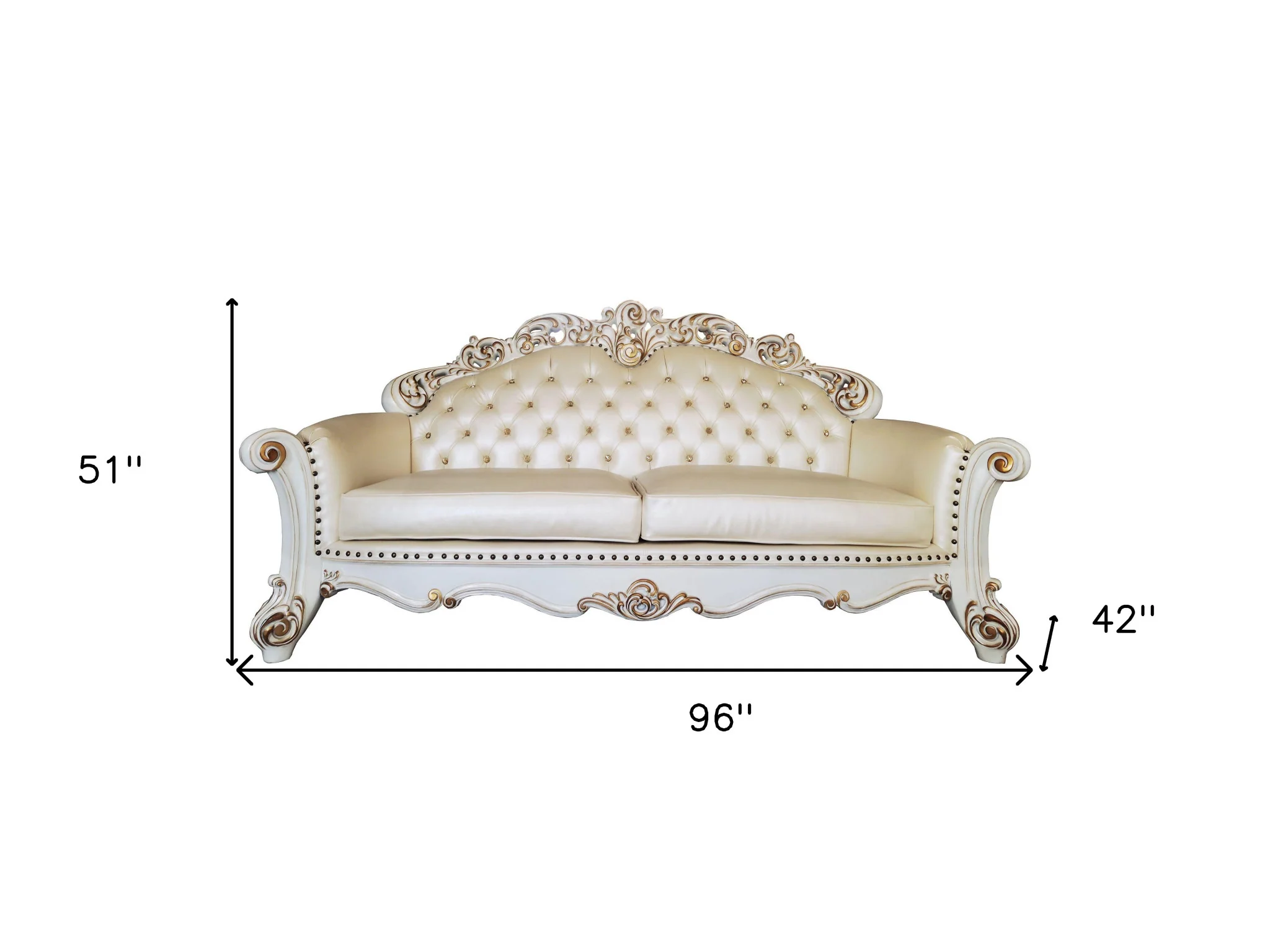96" Champagne Faux Leather And Pearl Sofa With Five Toss Pillows By Homeroots - Image 5