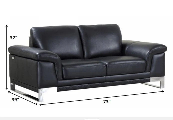 96" Lovely Black Leather Sofa Set By Homeroots - Image 2