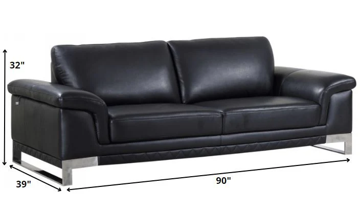 96" Lovely Black Leather Sofa Set By Homeroots - Image 3