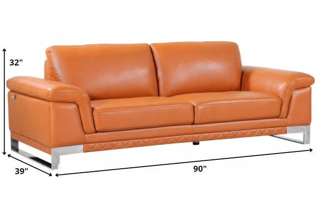 96" Lovely Camel Leather Sofa Set By Homeroots - Image 3
