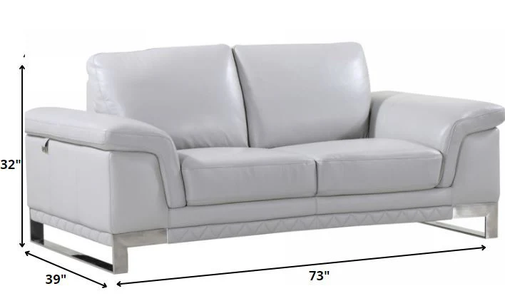 96" Lovely Light Gray Leather Sofa Set By Homeroots - Image 3