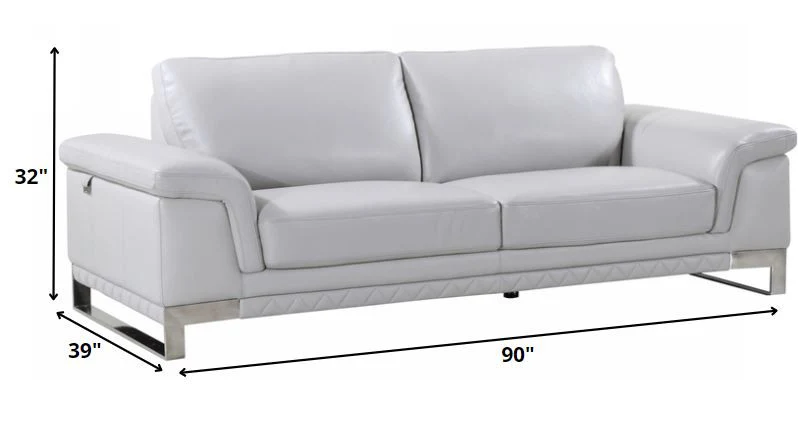 96" Lovely Light Gray Leather Sofa Set By Homeroots - Image 4