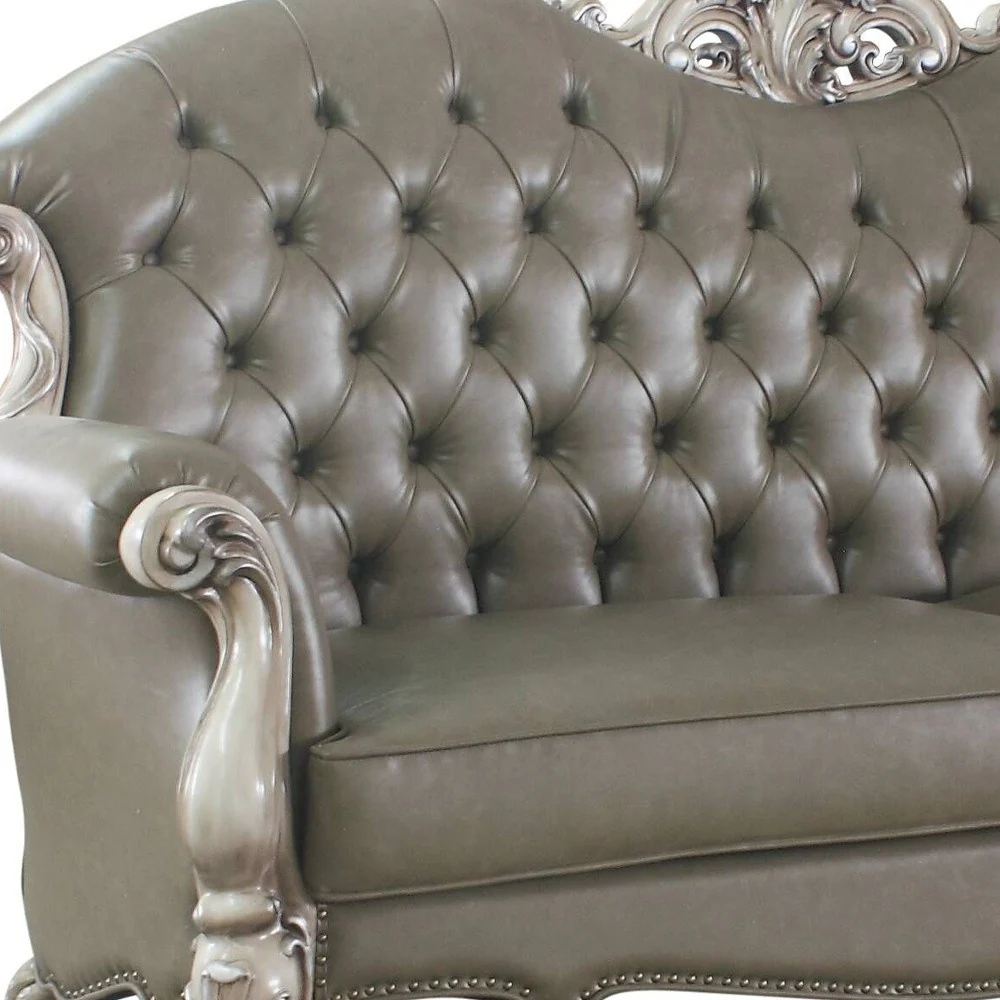 96" Vintage Bone Faux Leather And White Sofa With Five Toss Pillows By Homeroots - Image 3