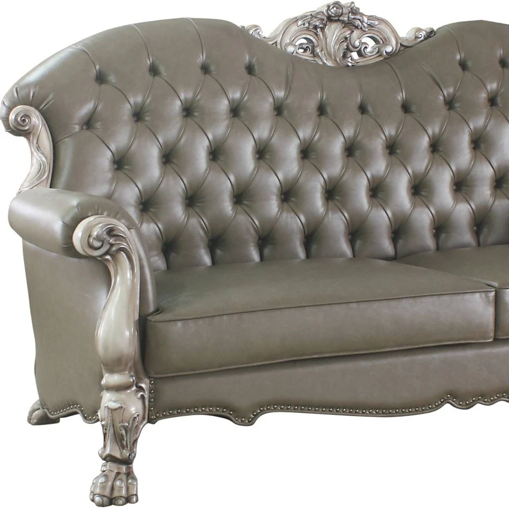 96" Vintage Bone Faux Leather And White Sofa With Five Toss Pillows By Homeroots - Image 4