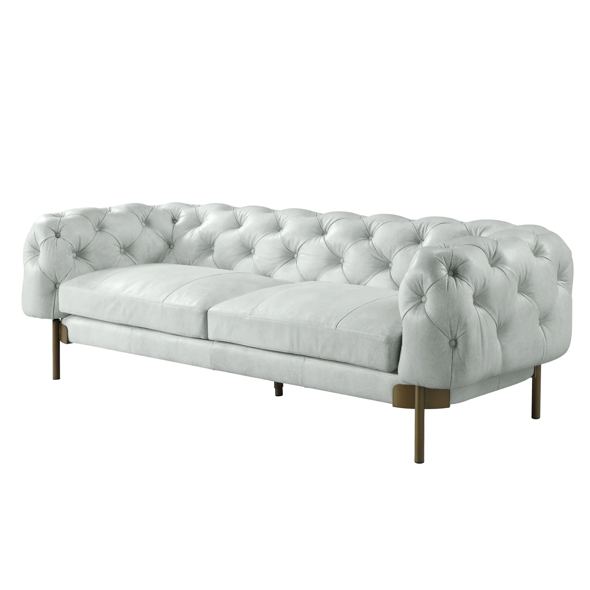 96" Vintage White Top Grain Leather And Gold Sofa By Homeroots - Image 2