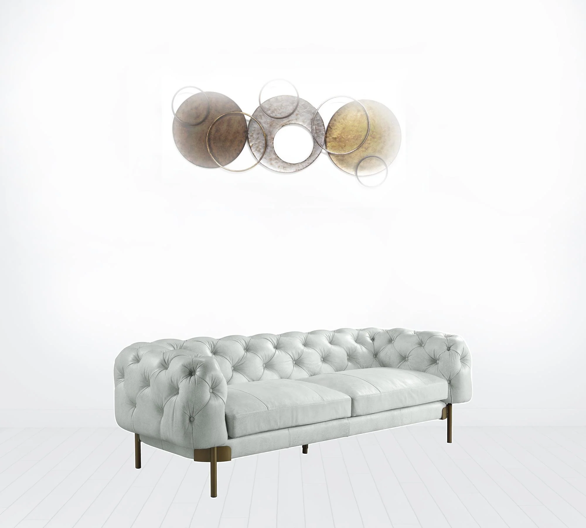 96" Vintage White Top Grain Leather And Gold Sofa By Homeroots - Image 3