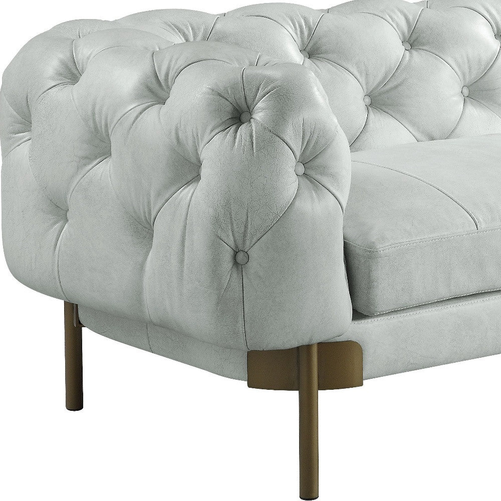96" Vintage White Top Grain Leather And Gold Sofa By Homeroots - Image 5