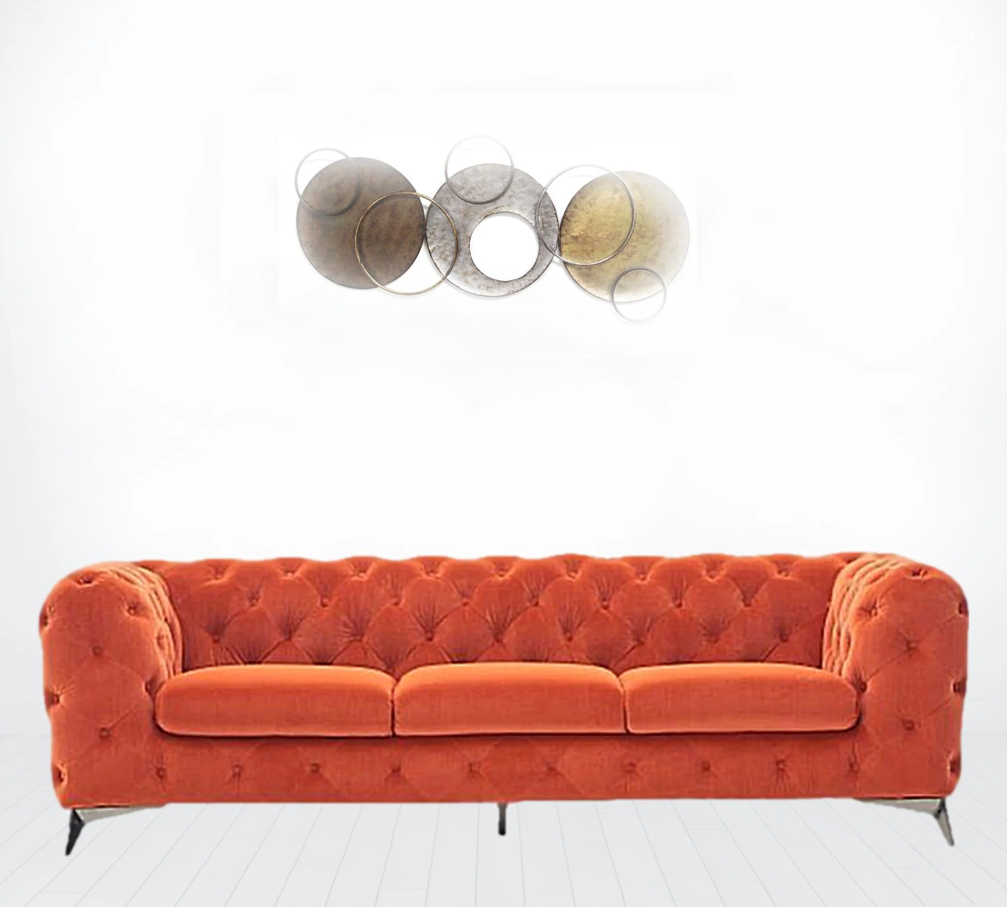 97" Orange Silver Chesterfield Sofa By Homeroots - Image 2