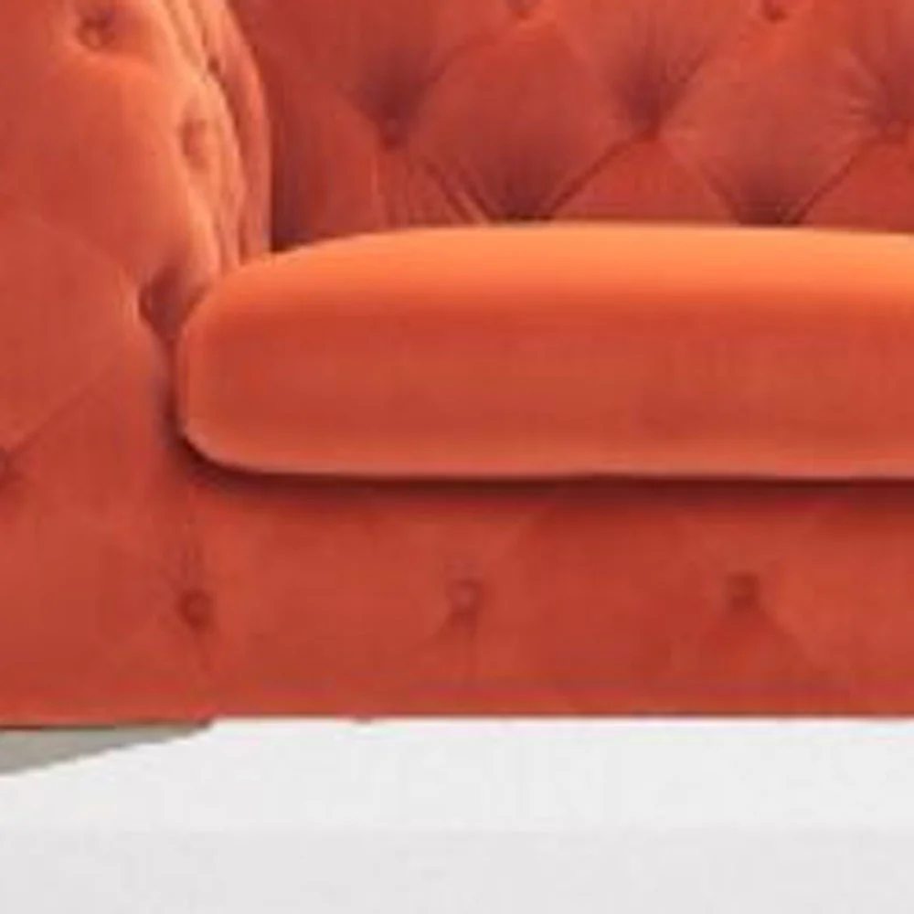 97" Orange Silver Chesterfield Sofa By Homeroots - Image 3