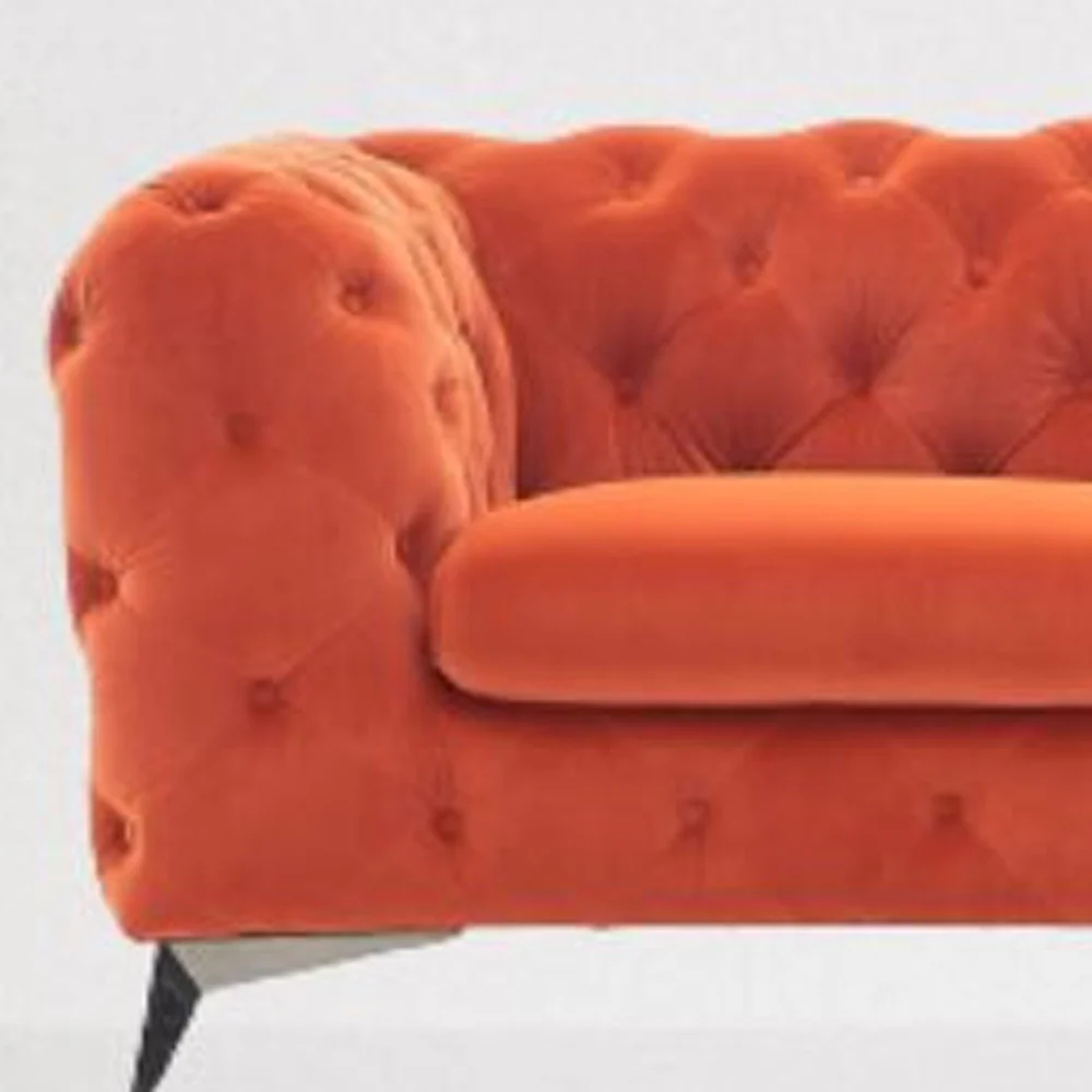 97" Orange Silver Chesterfield Sofa By Homeroots - Image 4