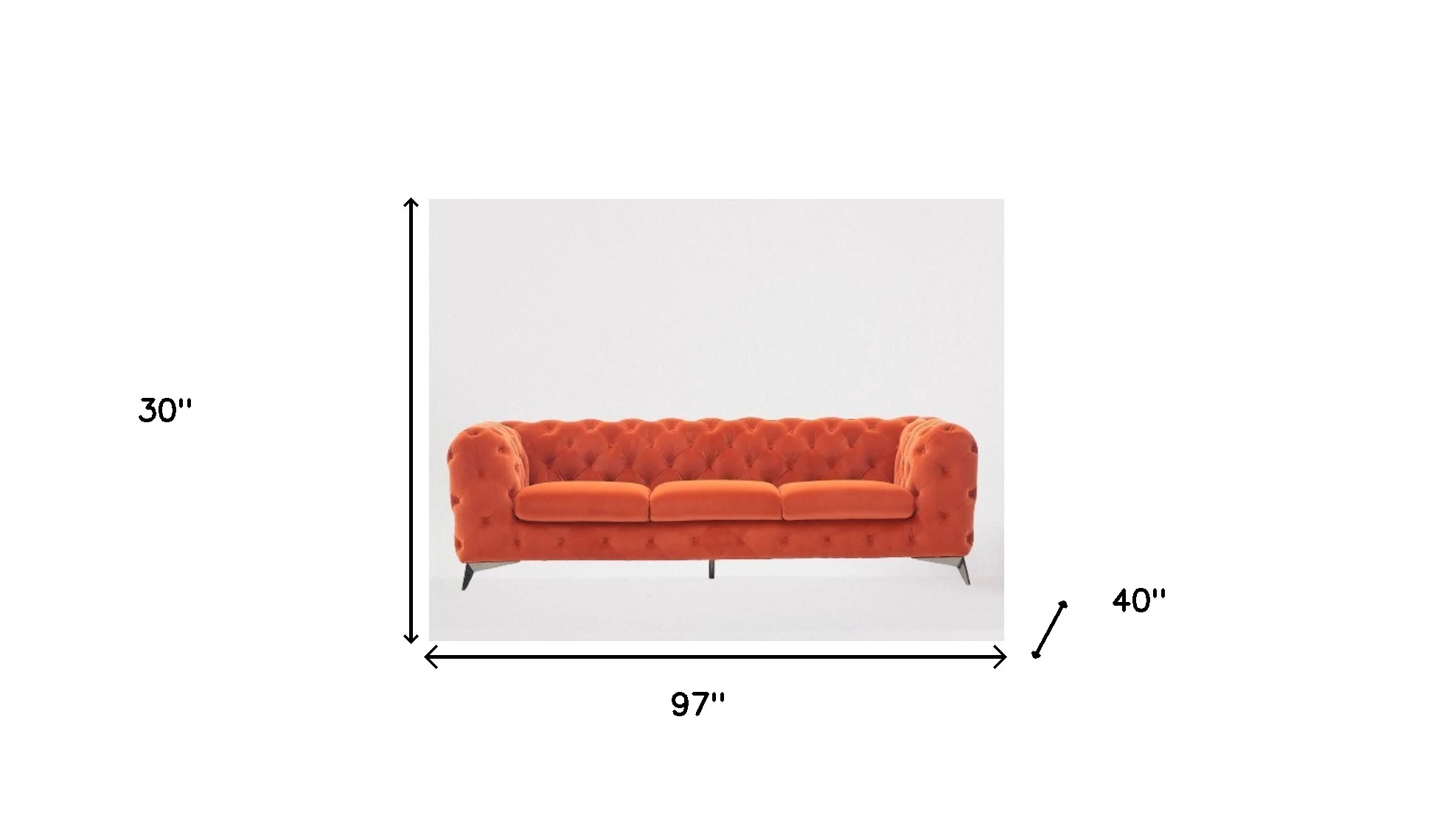 97" Orange Silver Chesterfield Sofa By Homeroots - Image 5