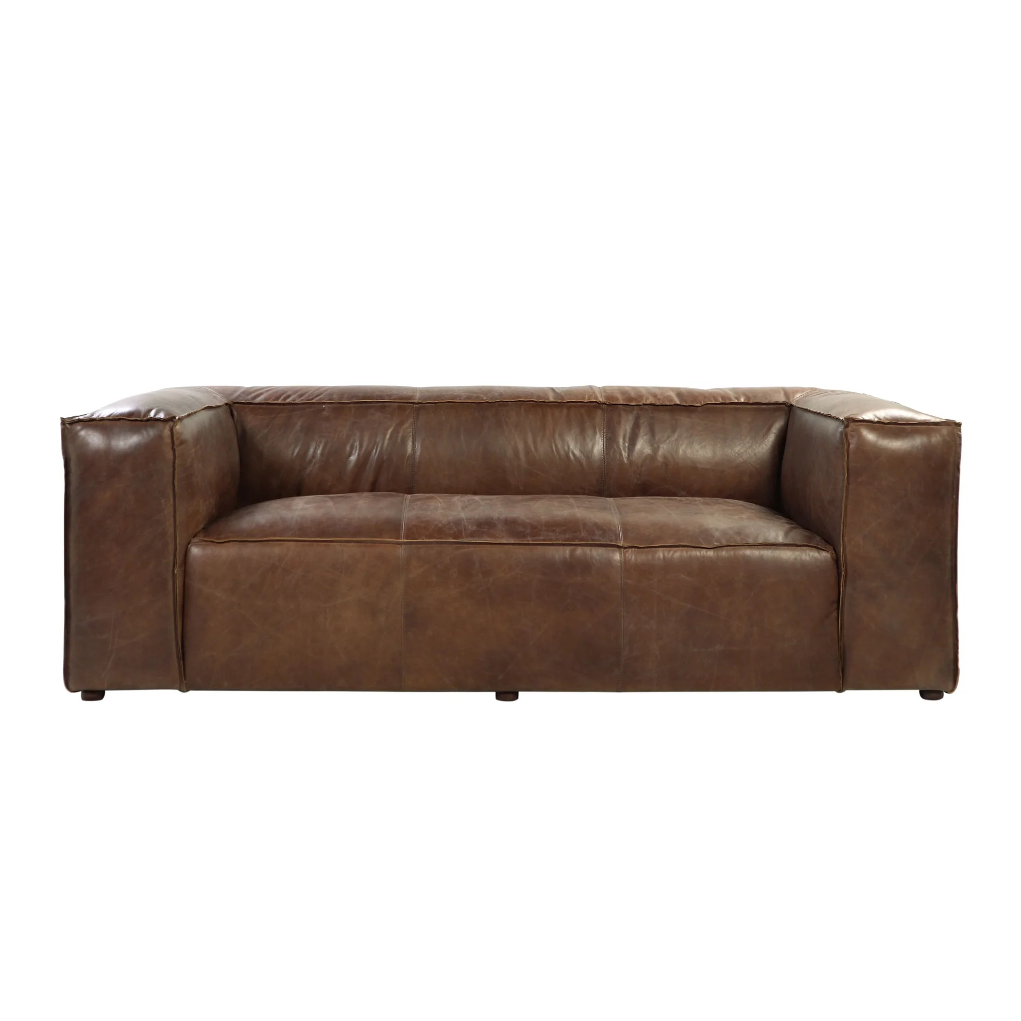 98" Brown Top Grain Leather And Black Sofa By Homeroots - Image 2
