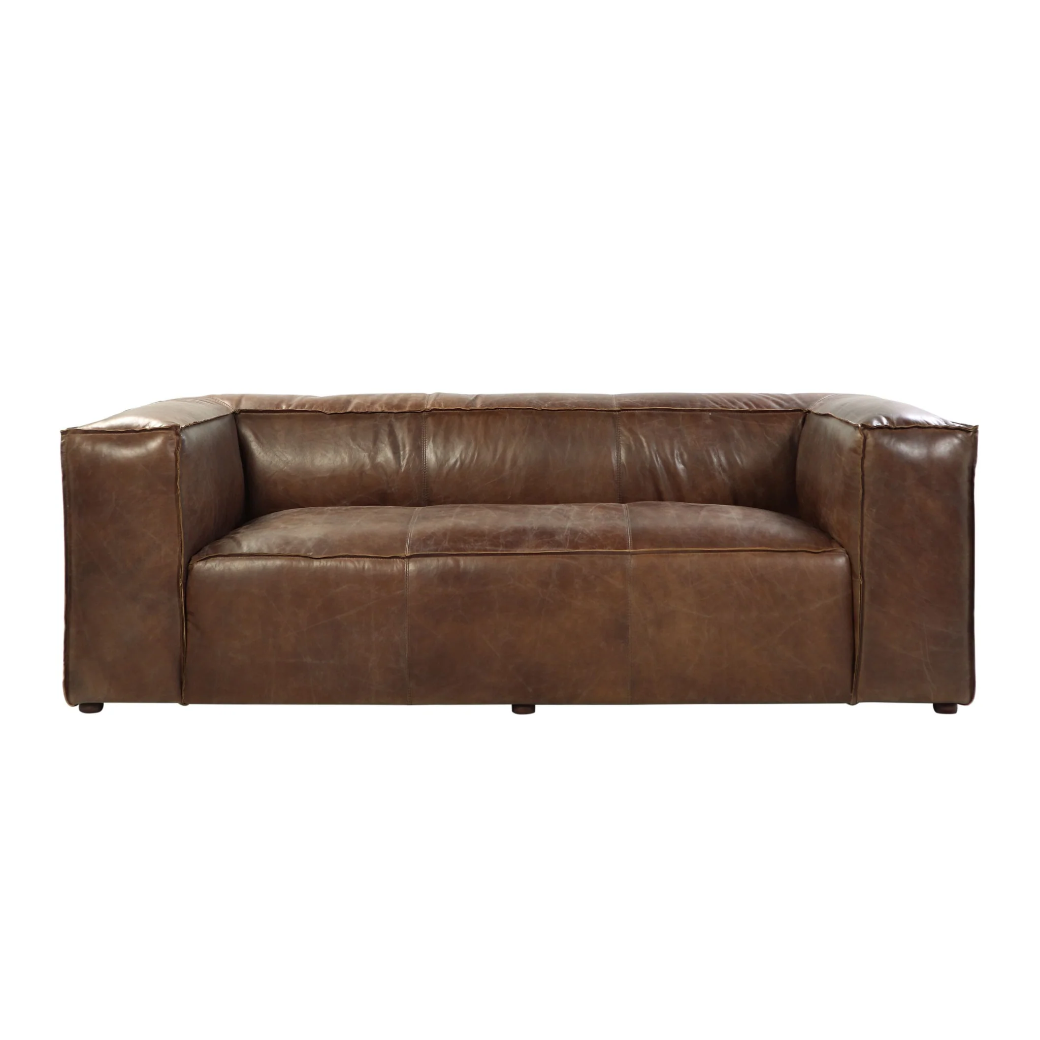 98" Brown Top Grain Leather And Black Sofa By Homeroots - Image 3