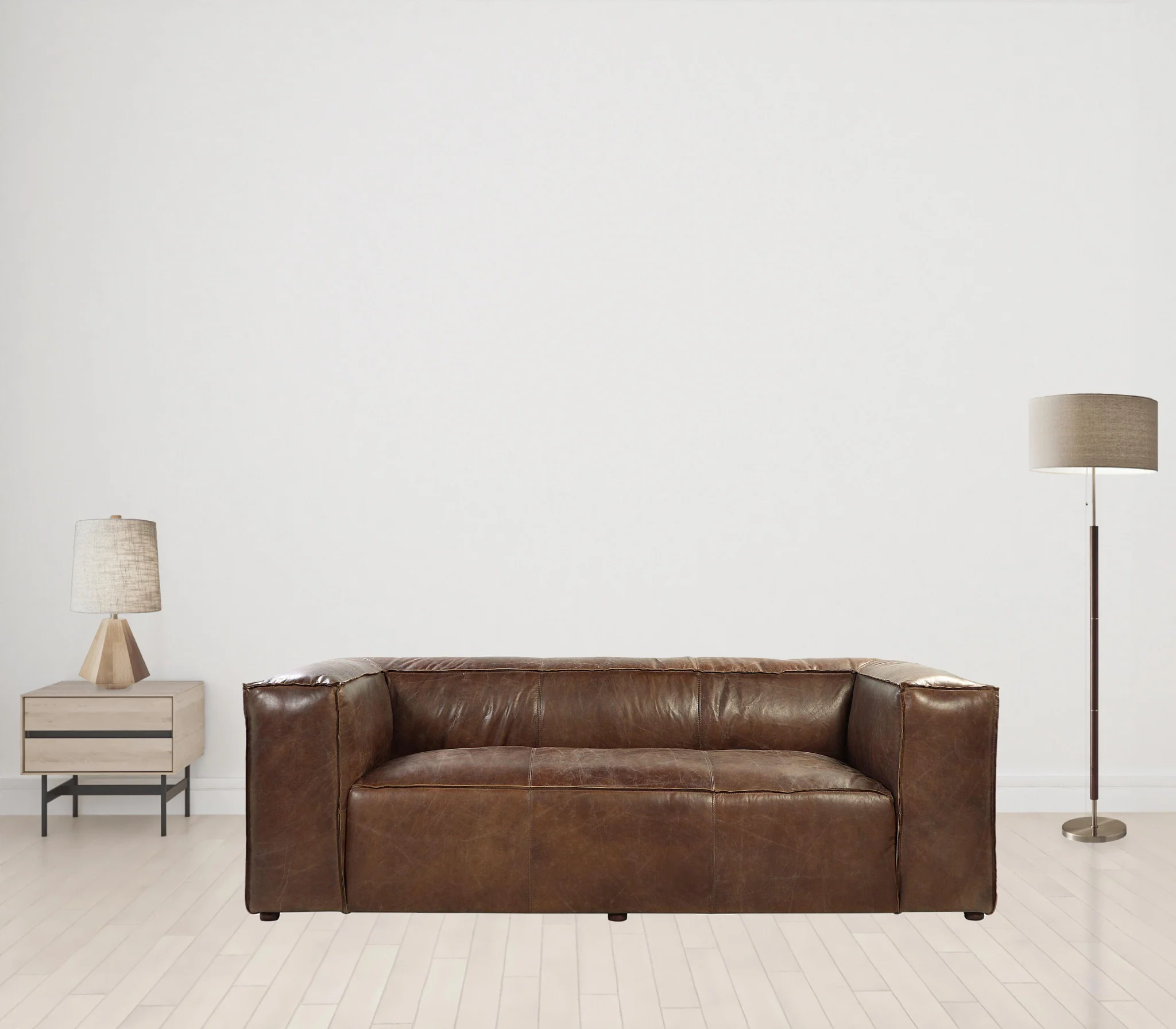 98" Brown Top Grain Leather And Black Sofa By Homeroots - Image 4