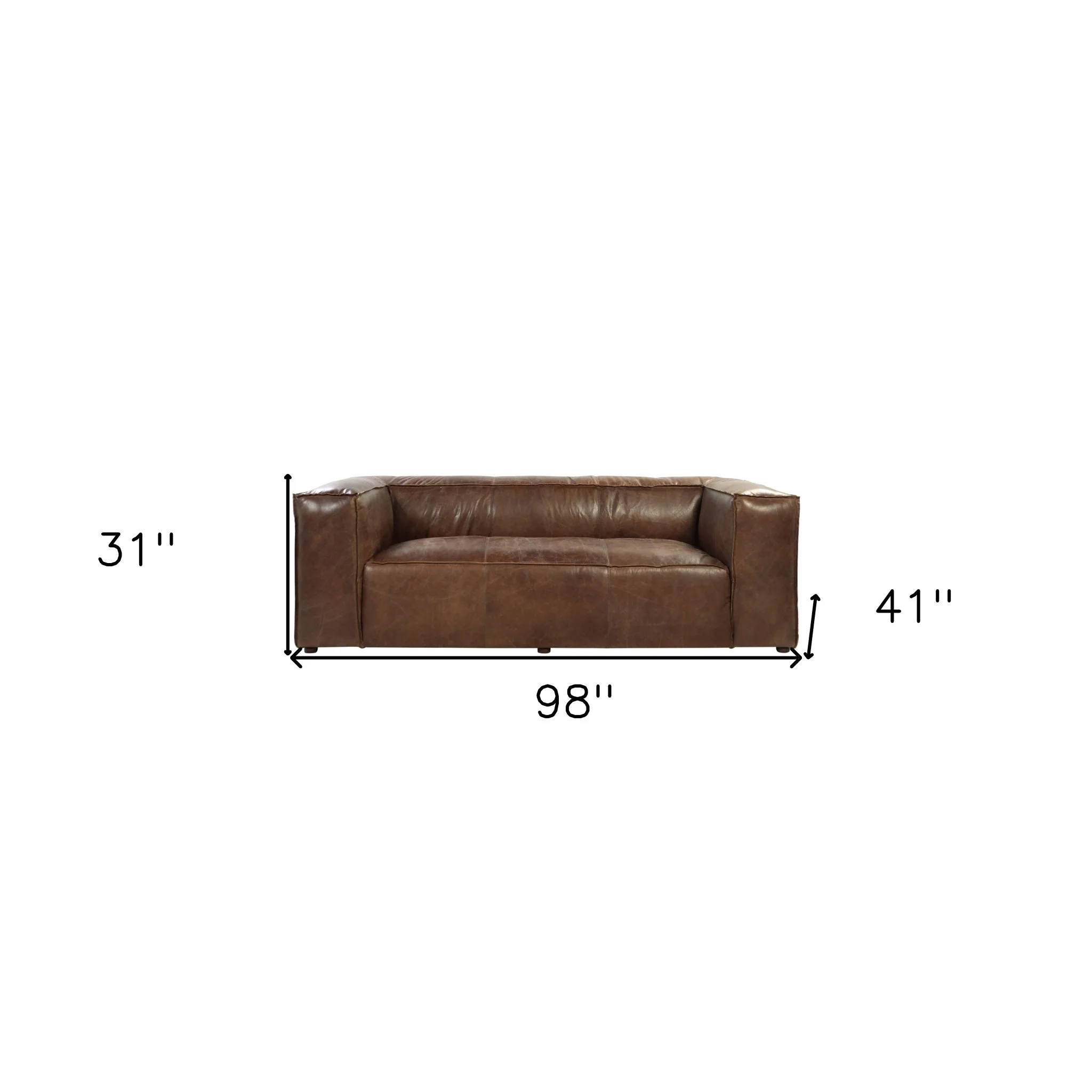 98" Brown Top Grain Leather And Black Sofa By Homeroots - Image 5
