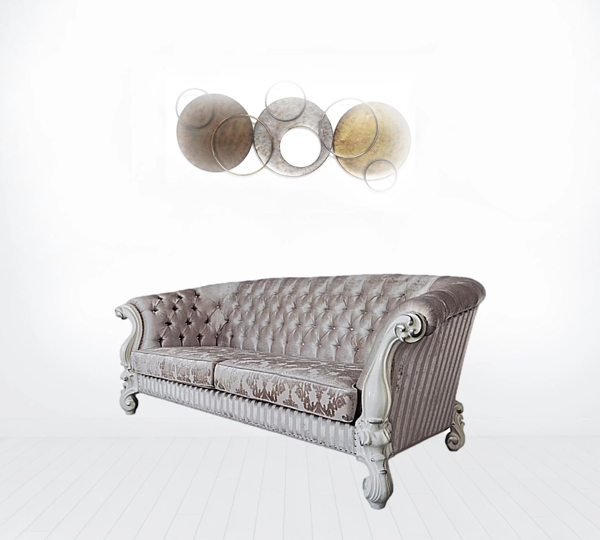 99" Ivory Velvet And Bone Sofa With Seven Toss Pillows By Homeroots - Image 2