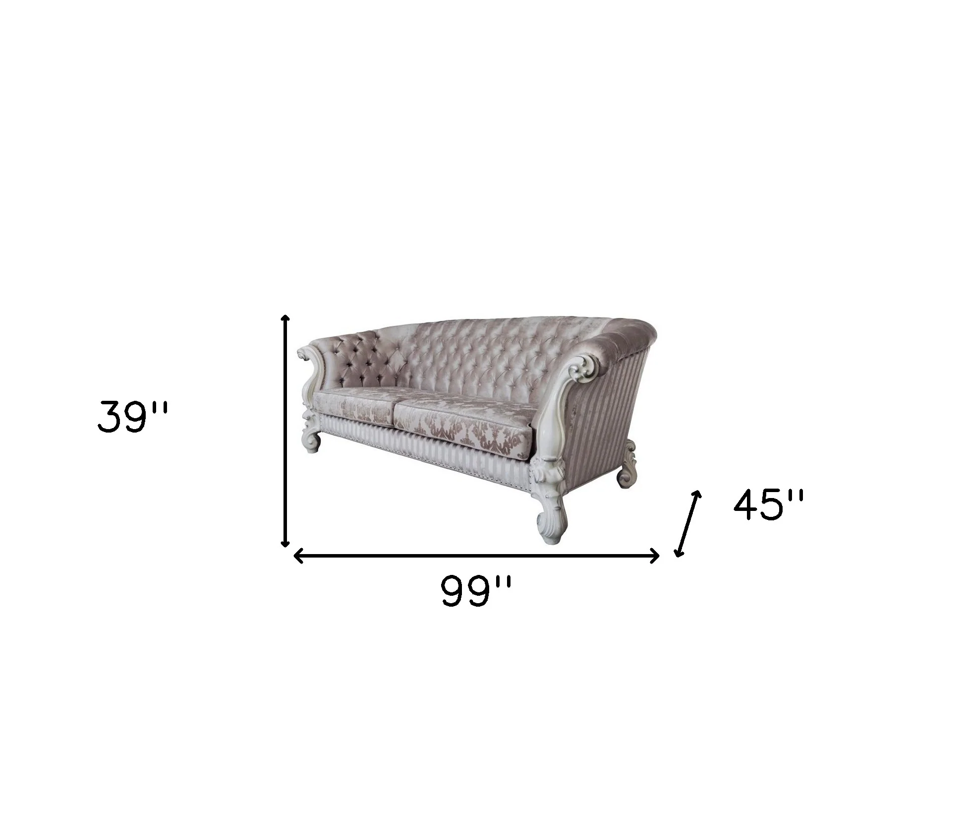 99" Ivory Velvet And Bone Sofa With Seven Toss Pillows By Homeroots - Image 5