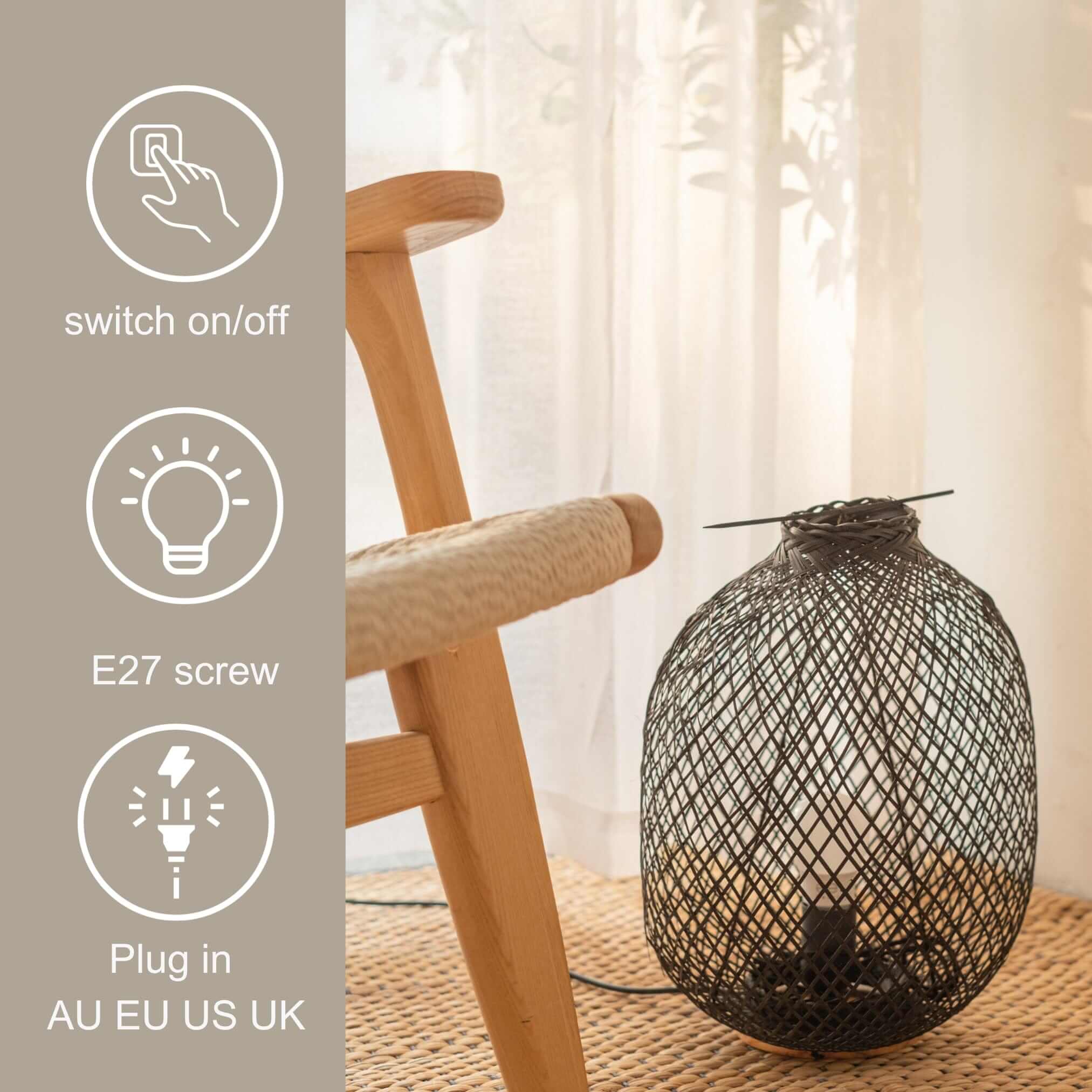 A Da - Bamboo Boho Table Lamp - Natural Elegance Illuminated (Black) By Thaihome - Image 4