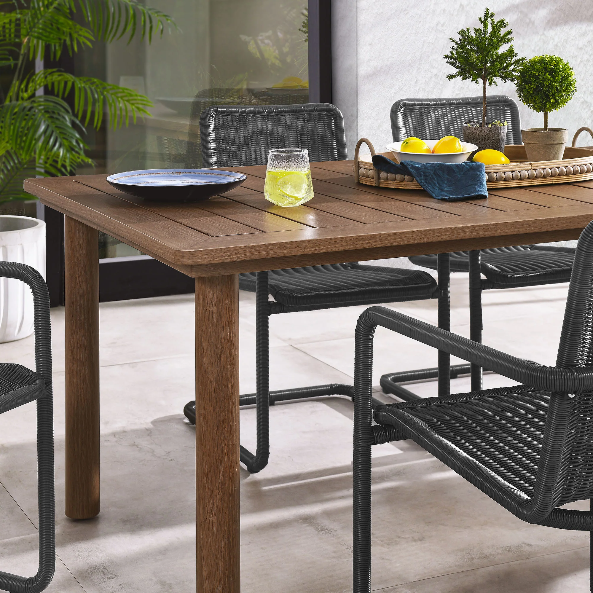 Abacus 7-Piece Rectangular Outdoor Patio Aluminum Dining Table Set with Rattan Armchairs by Modway - Image 10