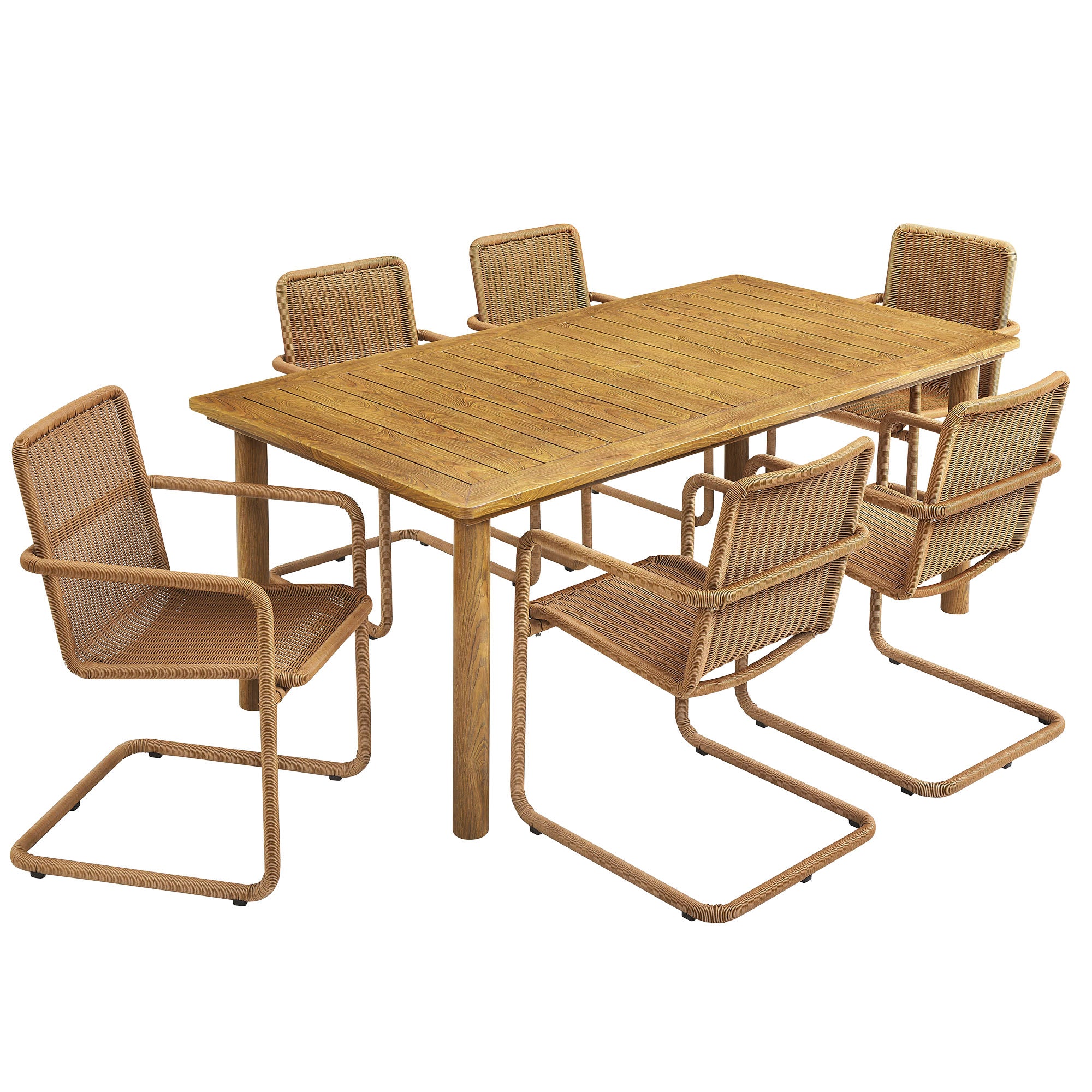 Abacus 7-Piece Rectangular Outdoor Patio Aluminum Dining Table Set with Rattan Armchairs by Modway - Image 2