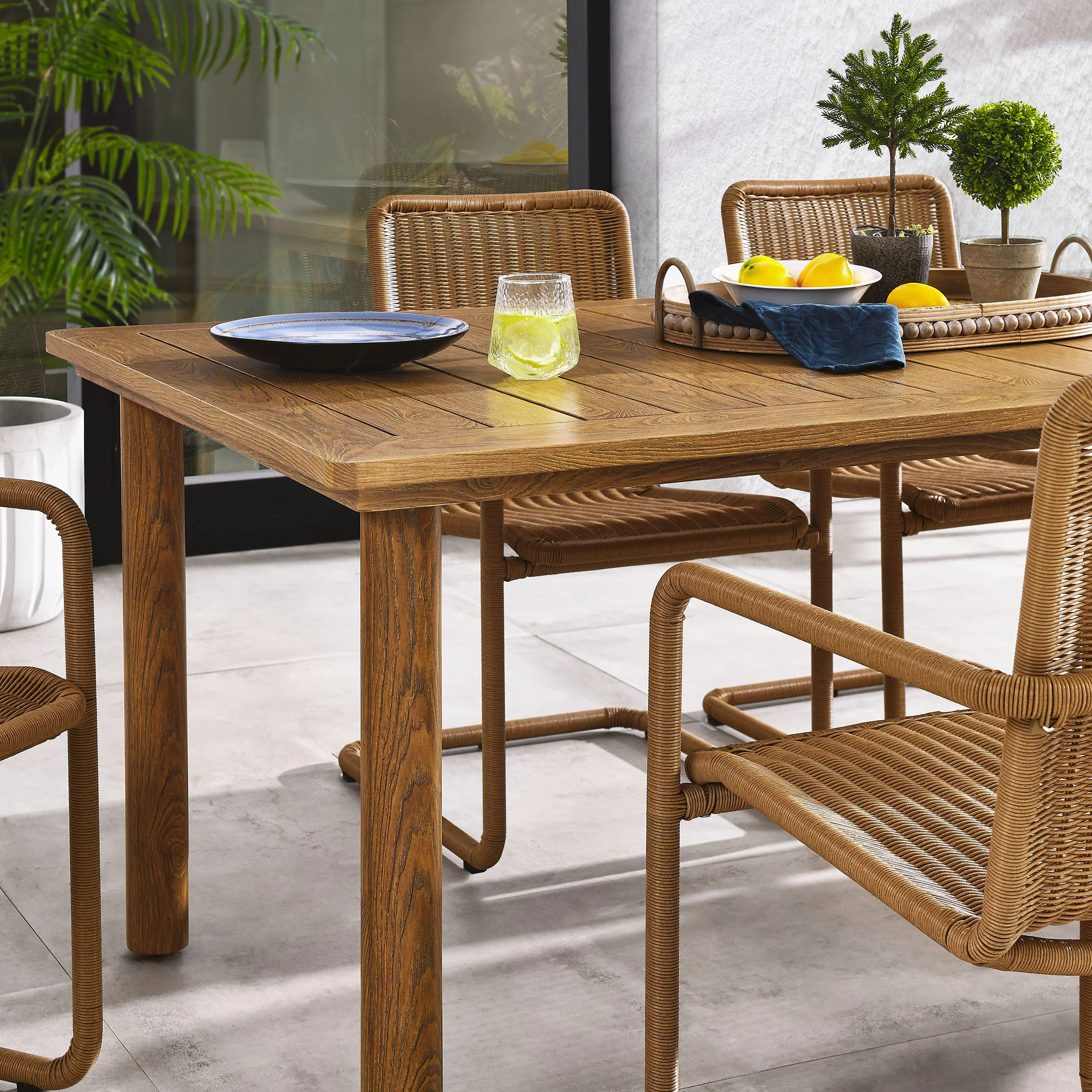 Abacus 7-Piece Rectangular Outdoor Patio Aluminum Dining Table Set with Rattan Armchairs by Modway - Image 3