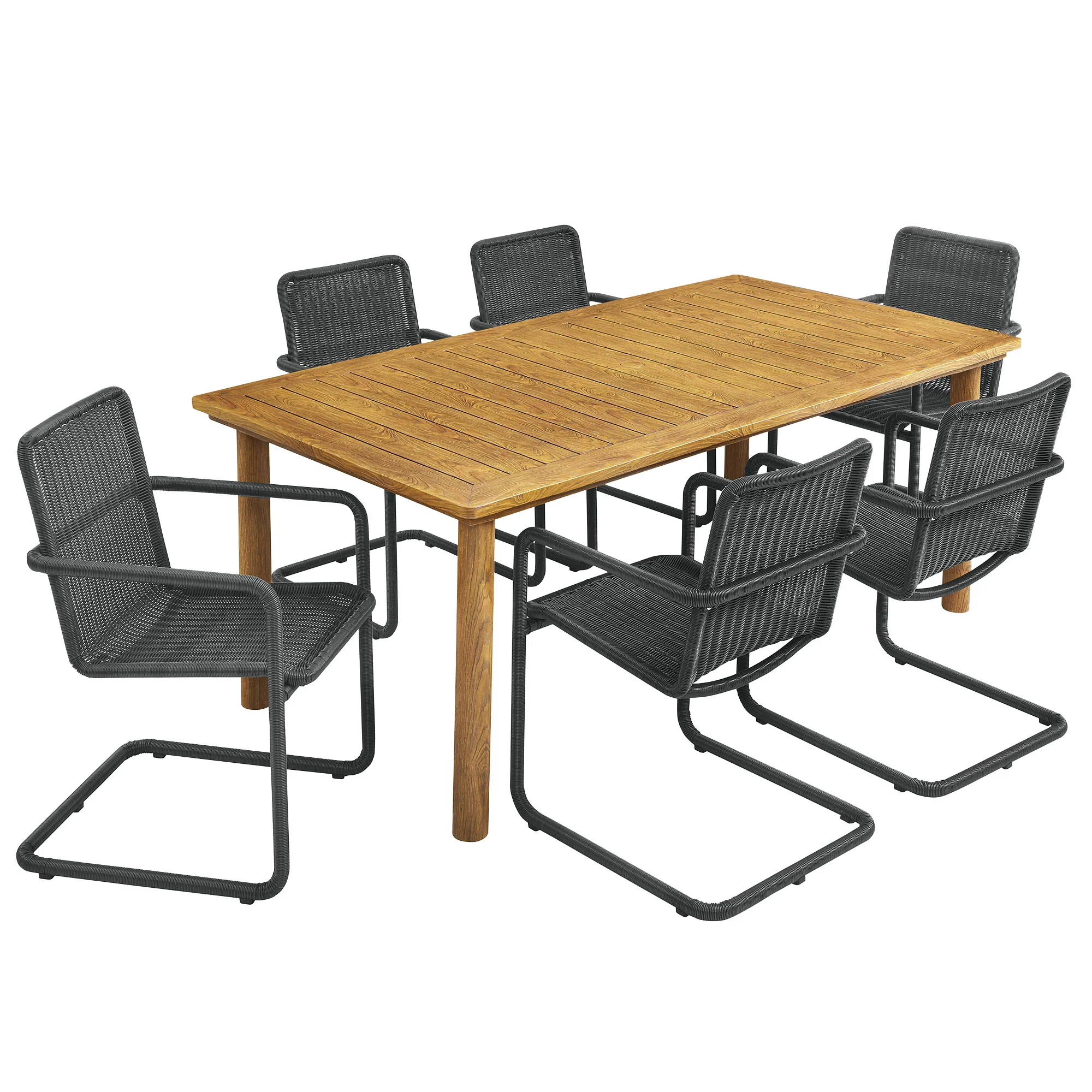 Abacus 7-Piece Rectangular Outdoor Patio Aluminum Dining Table Set with Rattan Armchairs by Modway - Image 5
